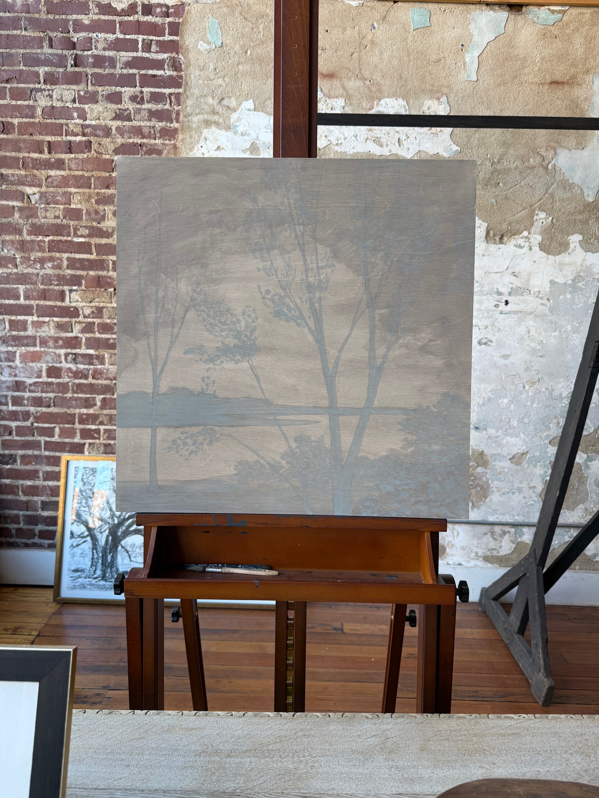 Watercolor Landscape on Wood Panel, 24” x 24”