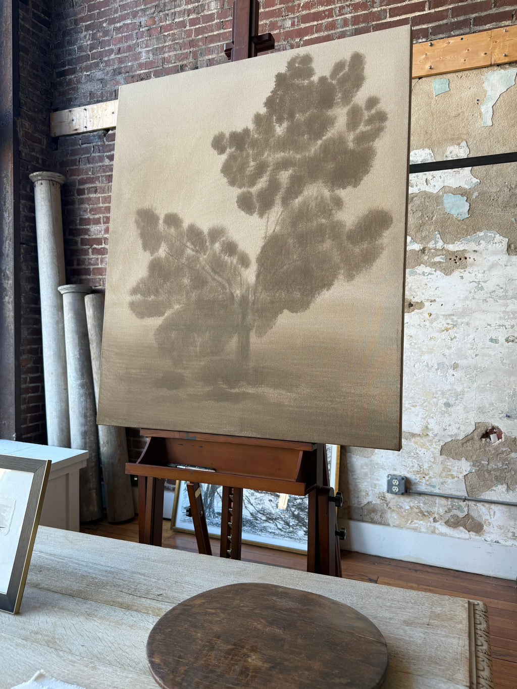 Watercolor Landscape on Stretched Raw Canvas Panel, 36” x 43”