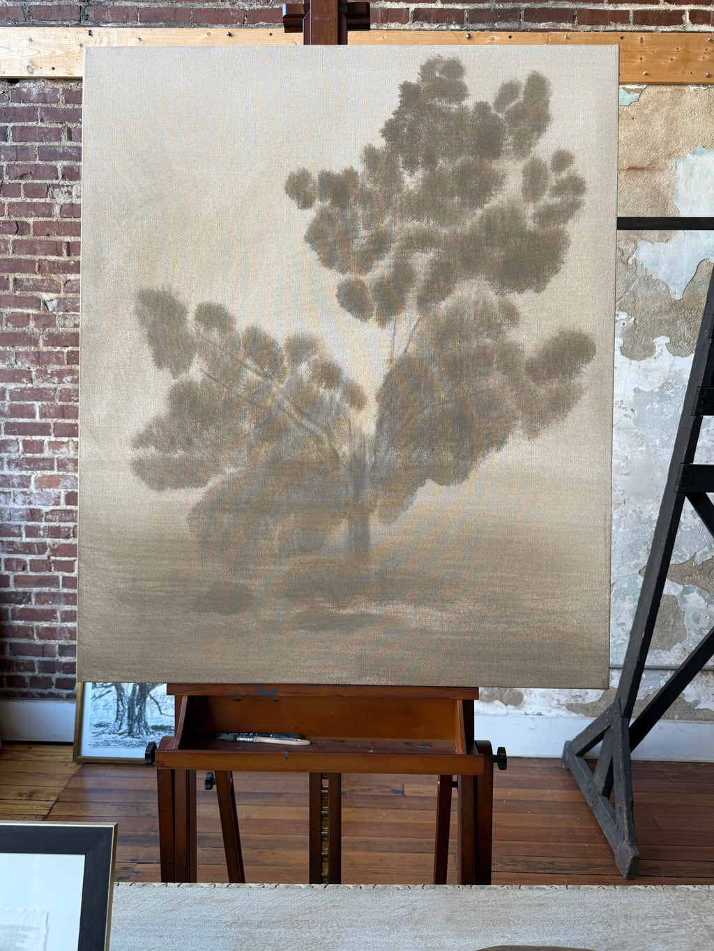 Watercolor Landscape on Stretched Raw Canvas Panel, 36” x 43”