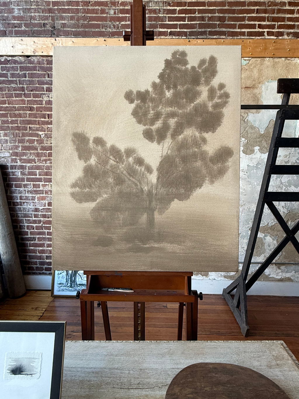 Watercolor Landscape on Stretched Raw Canvas Panel, 36” x 43”
