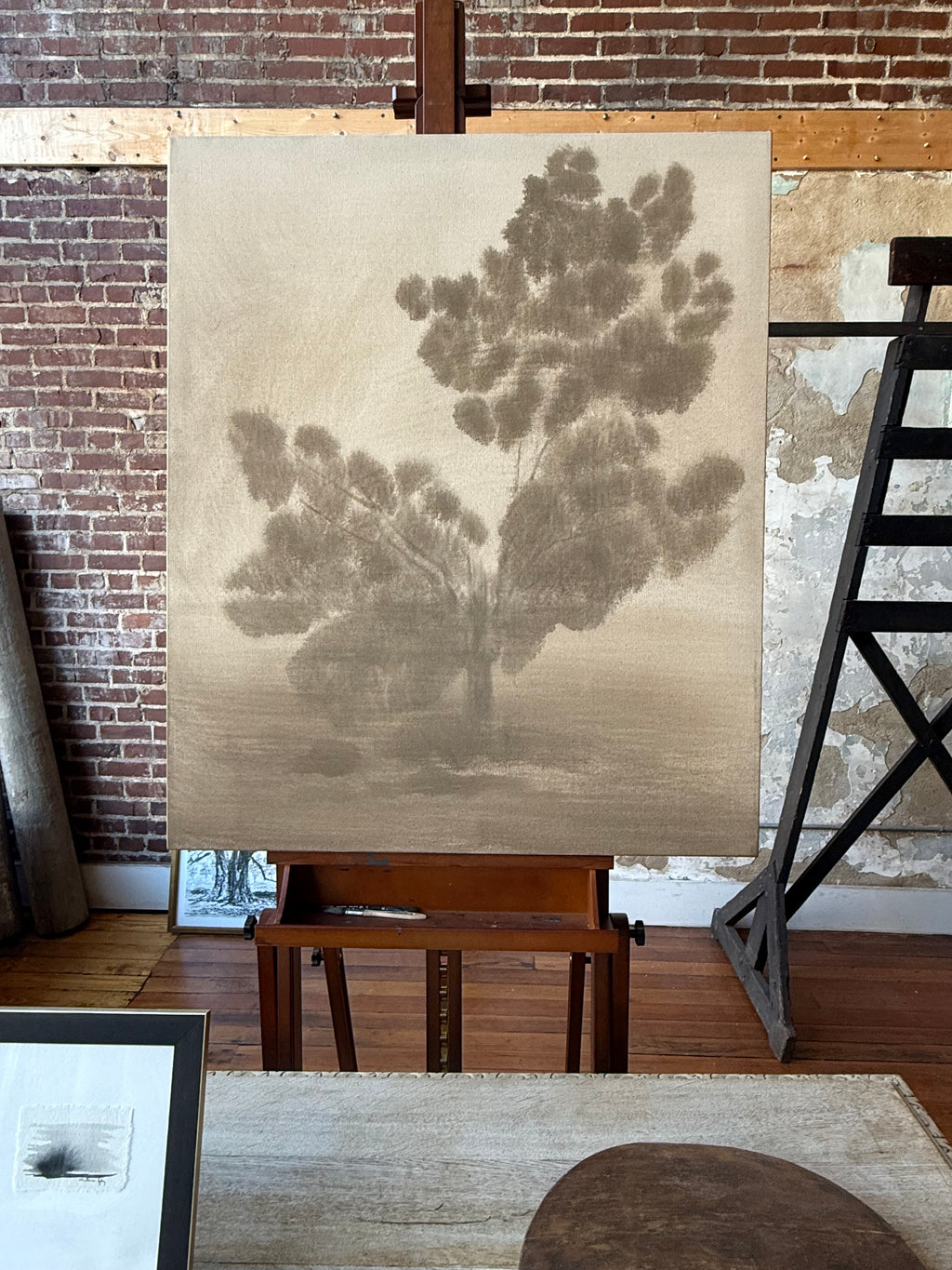 Watercolor Landscape on Stretched Raw Canvas Panel, 36” x 43”
