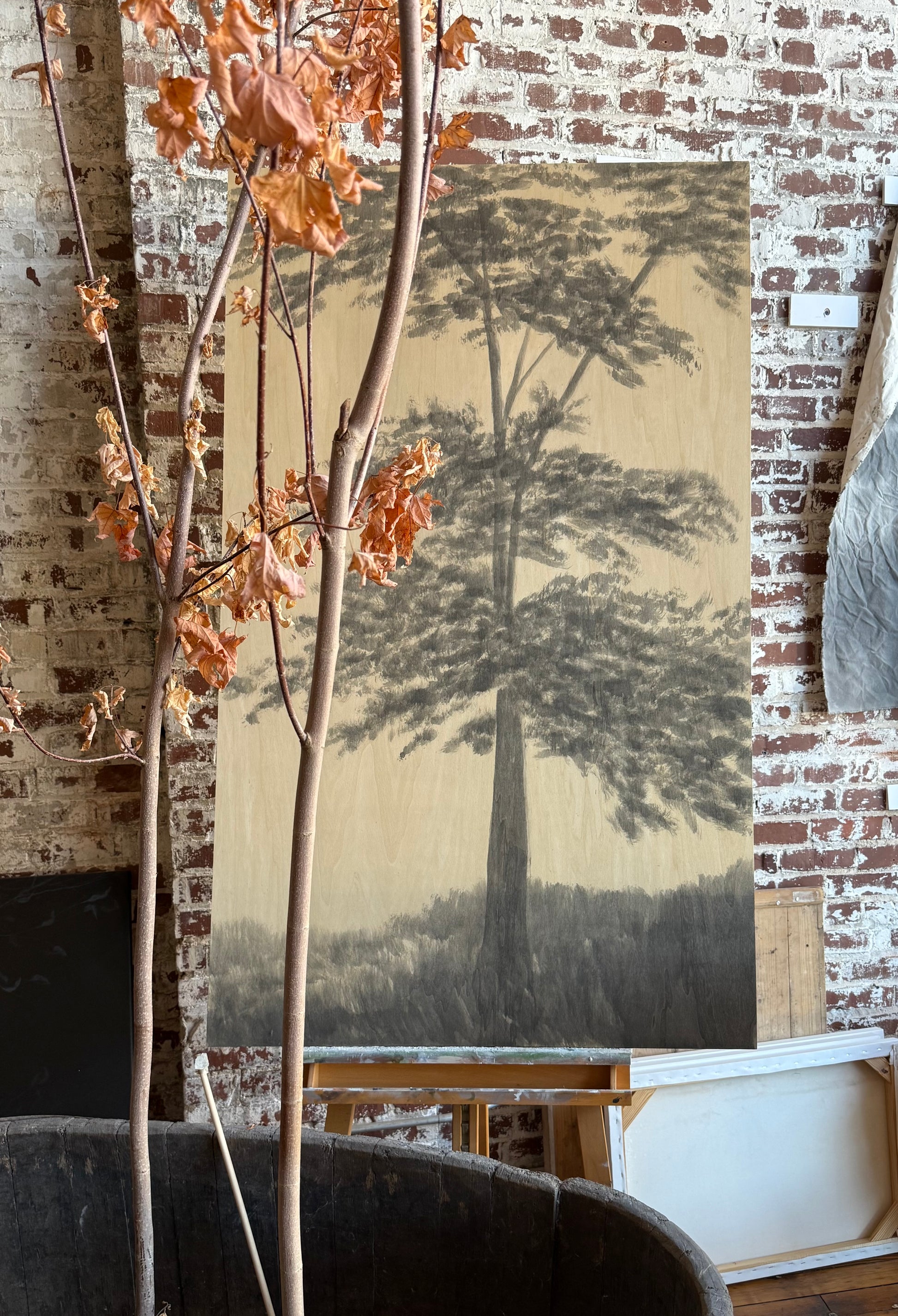 Watercolor Landscape on Wood Panel, 36” x 60”
