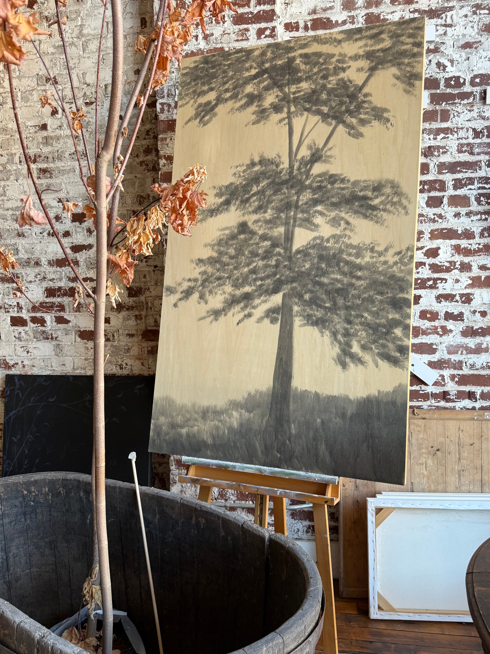 Watercolor Landscape on Wood Panel, 36” x 60”