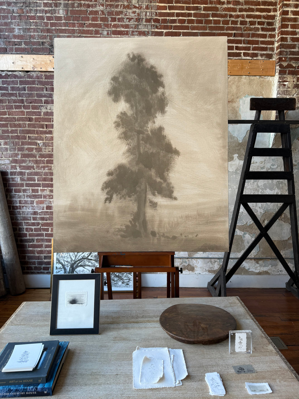 Watercolor Landscape on Stretched Raw Canvas Panel, 48” x 60”