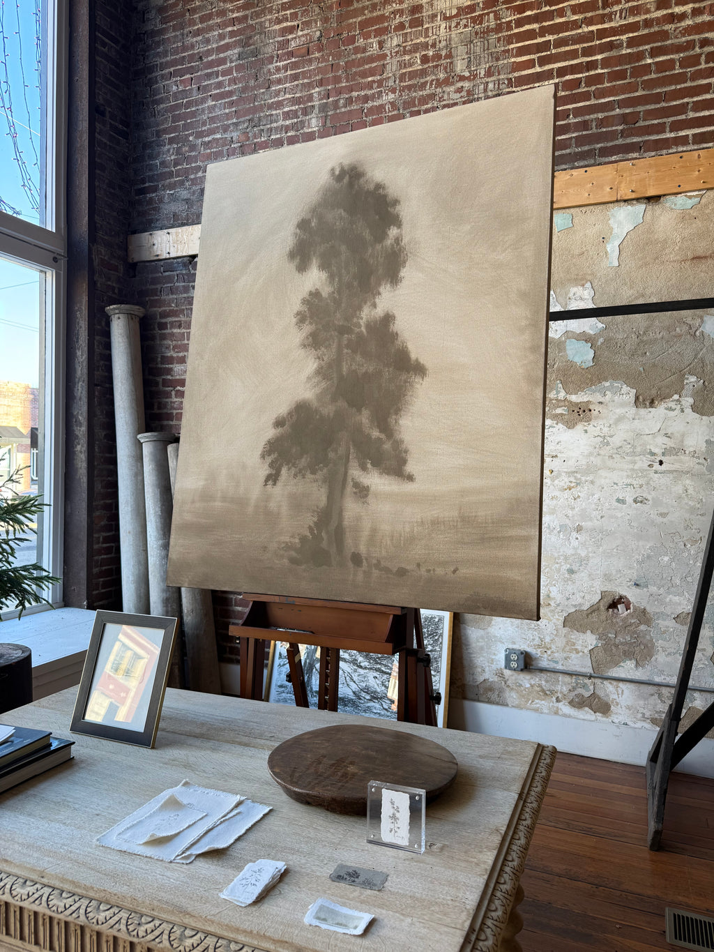 Watercolor Landscape on Stretched Raw Canvas Panel, 48” x 60”