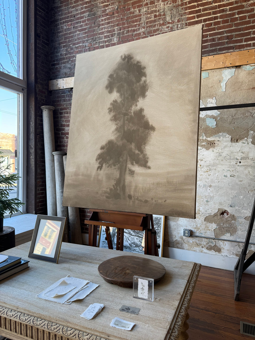 Watercolor Landscape on Stretched Raw Canvas Panel, 48” x 60”