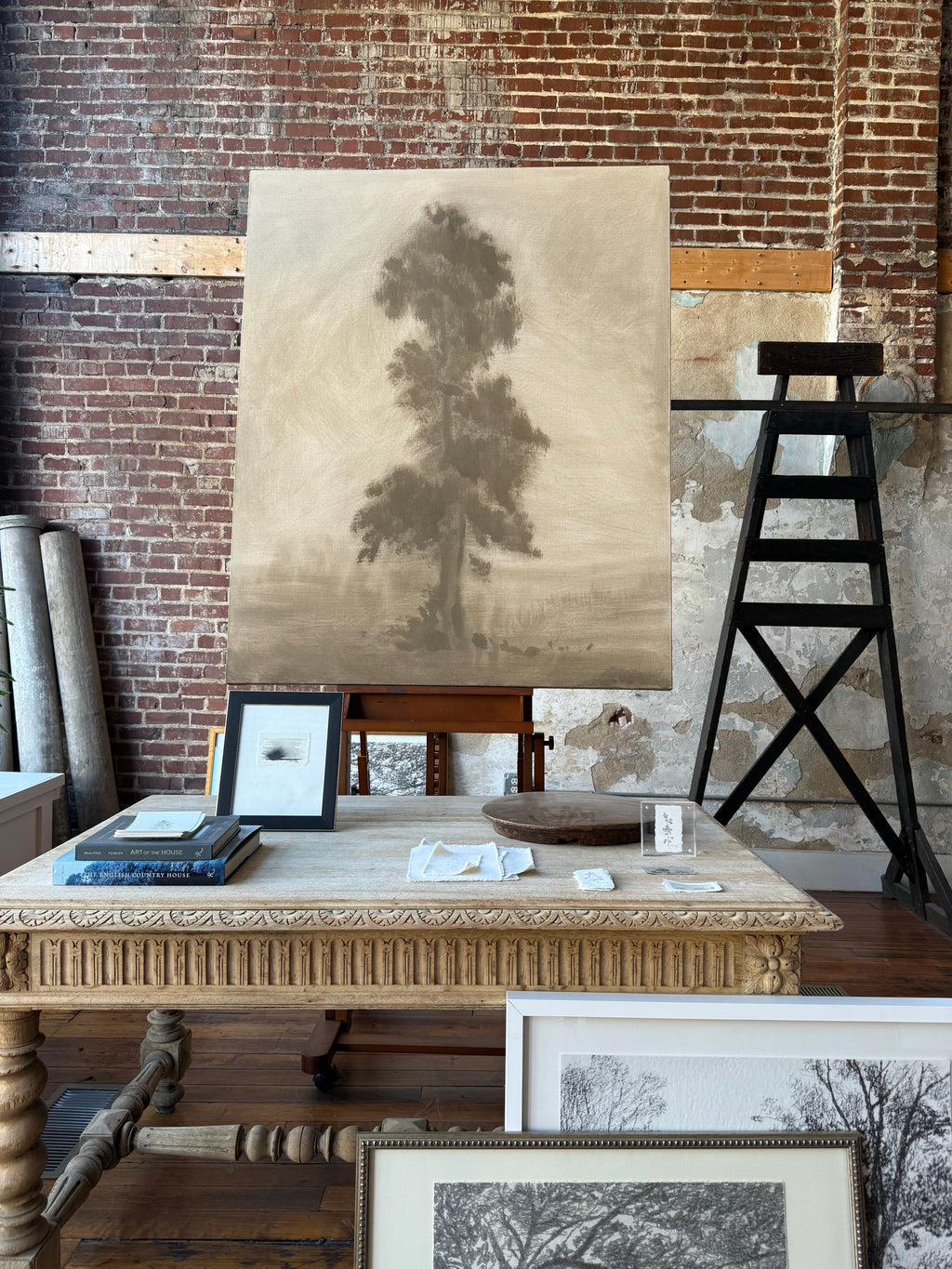 Watercolor Landscape on Stretched Raw Canvas Panel, 48” x 60”