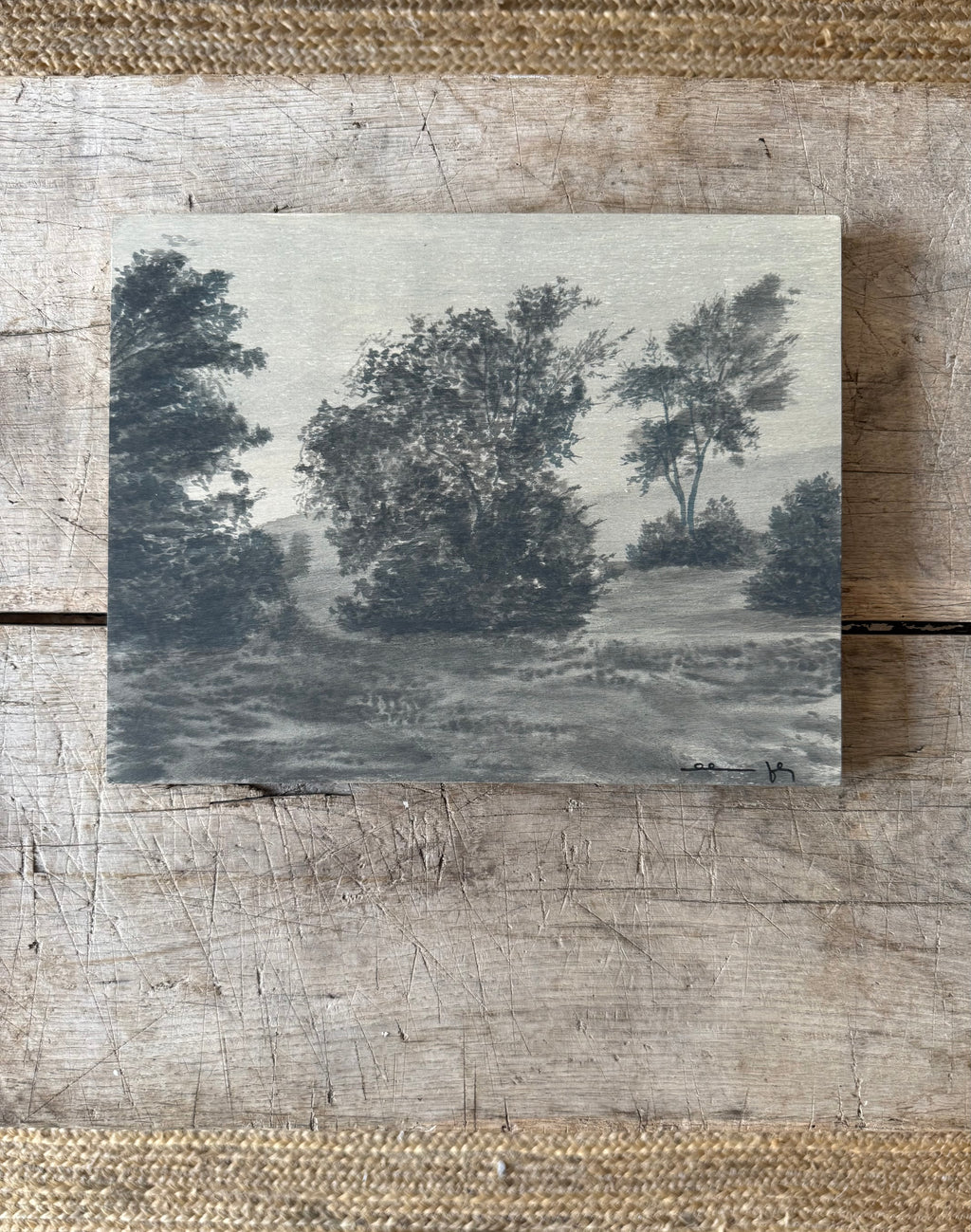 Watercolor Landscape on Wood Panel, 9” x 12”