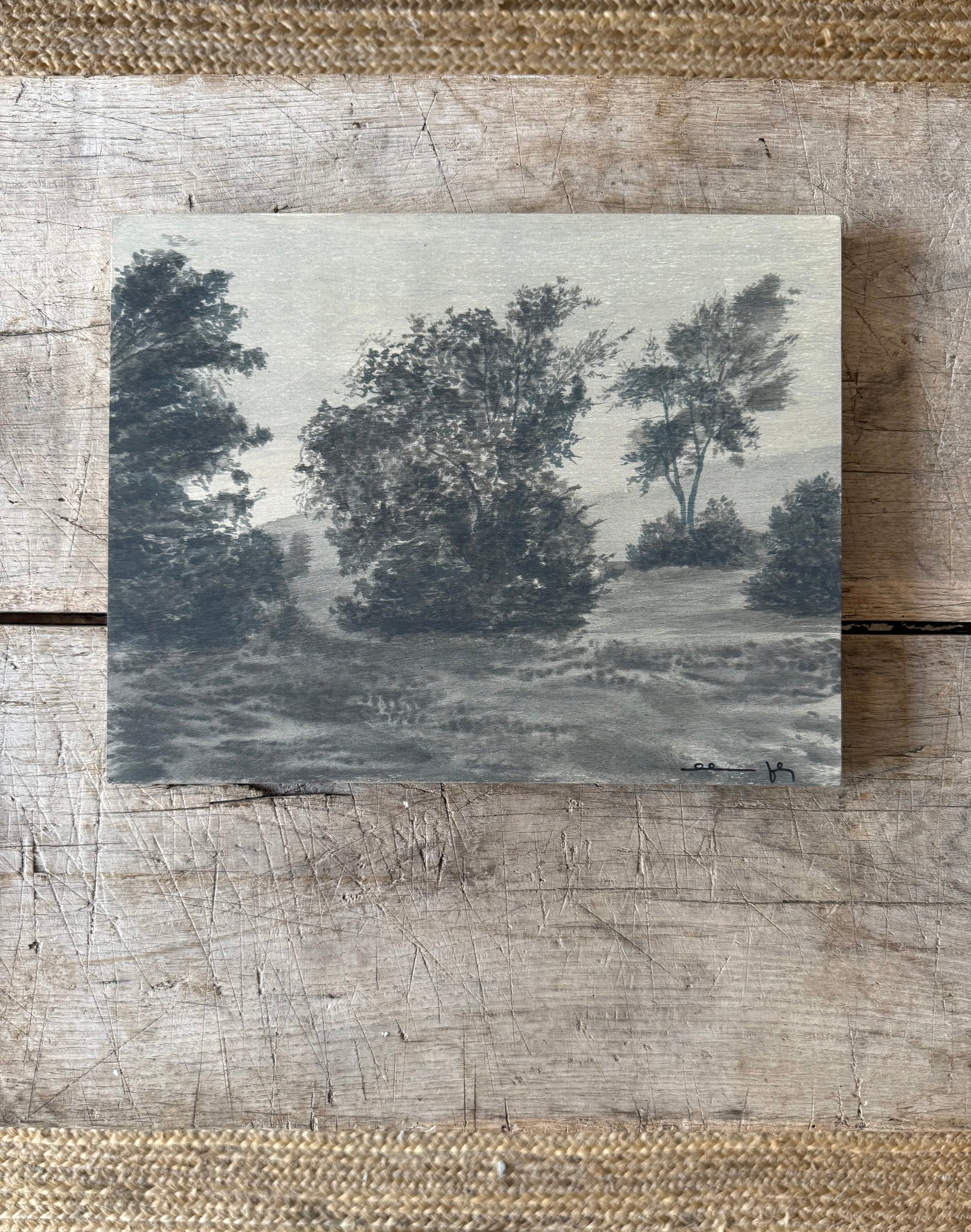 Watercolor Landscape on Wood Panel, 9” x 12”