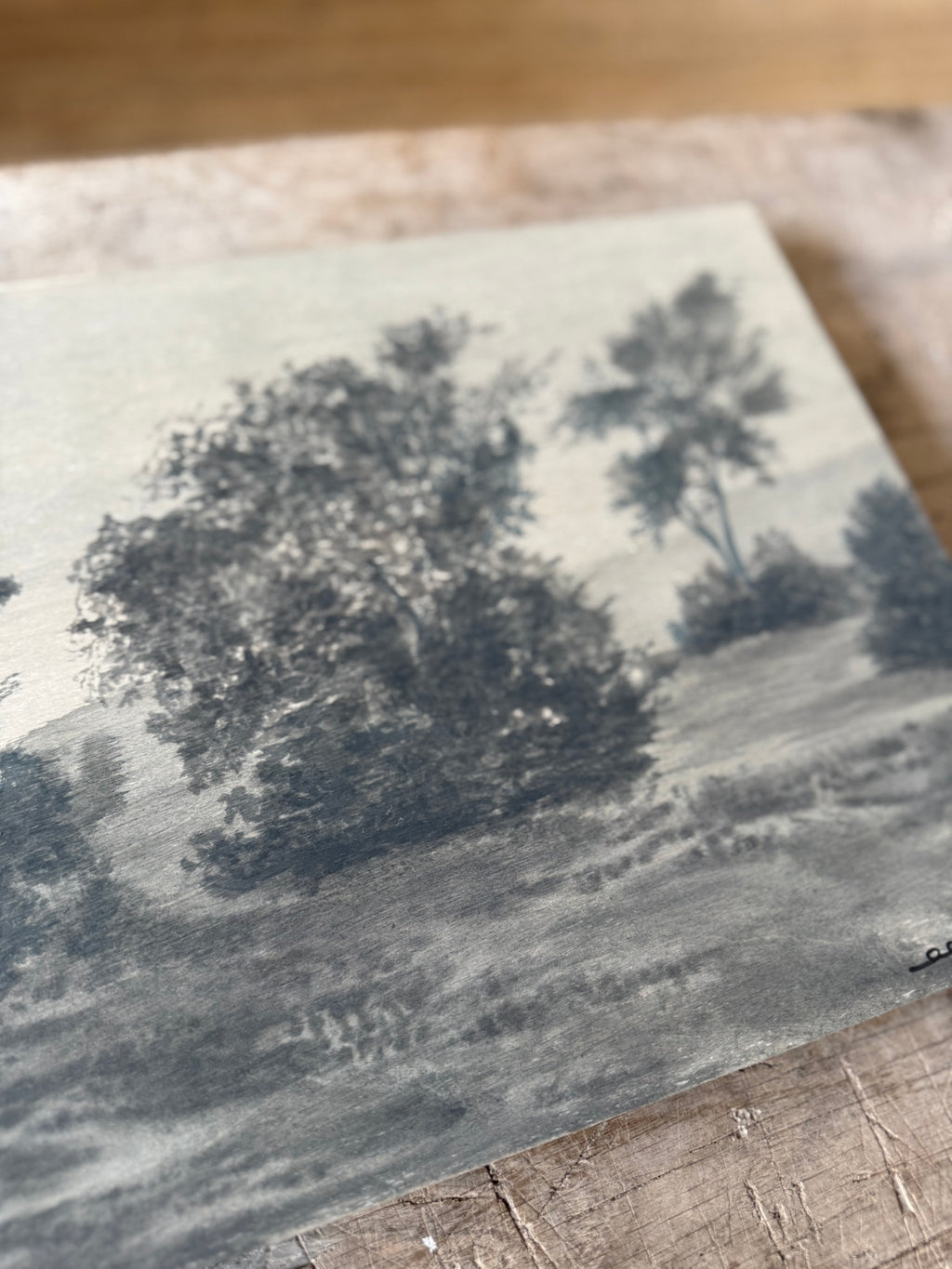 Watercolor Landscape on Wood Panel, 9” x 12”