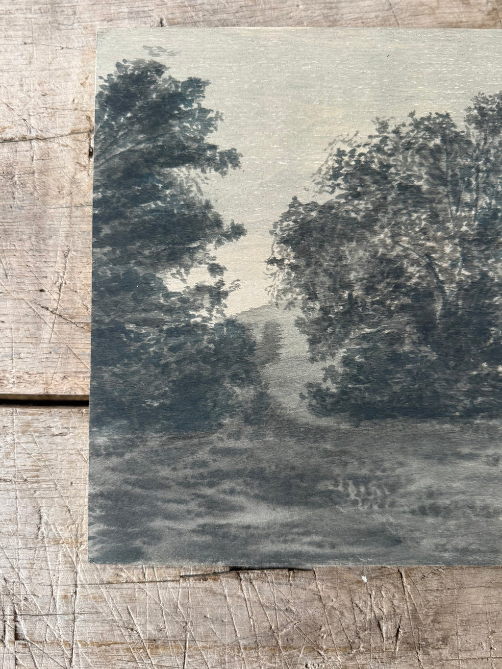 Watercolor Landscape on Wood Panel, 9” x 12”
