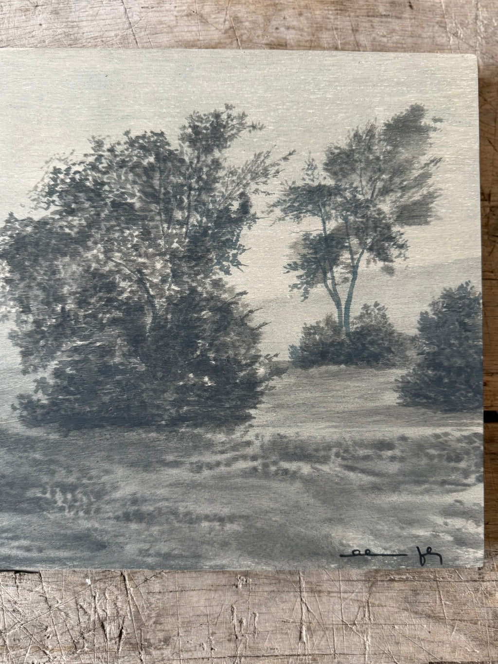 Watercolor Landscape on Wood Panel, 9” x 12”