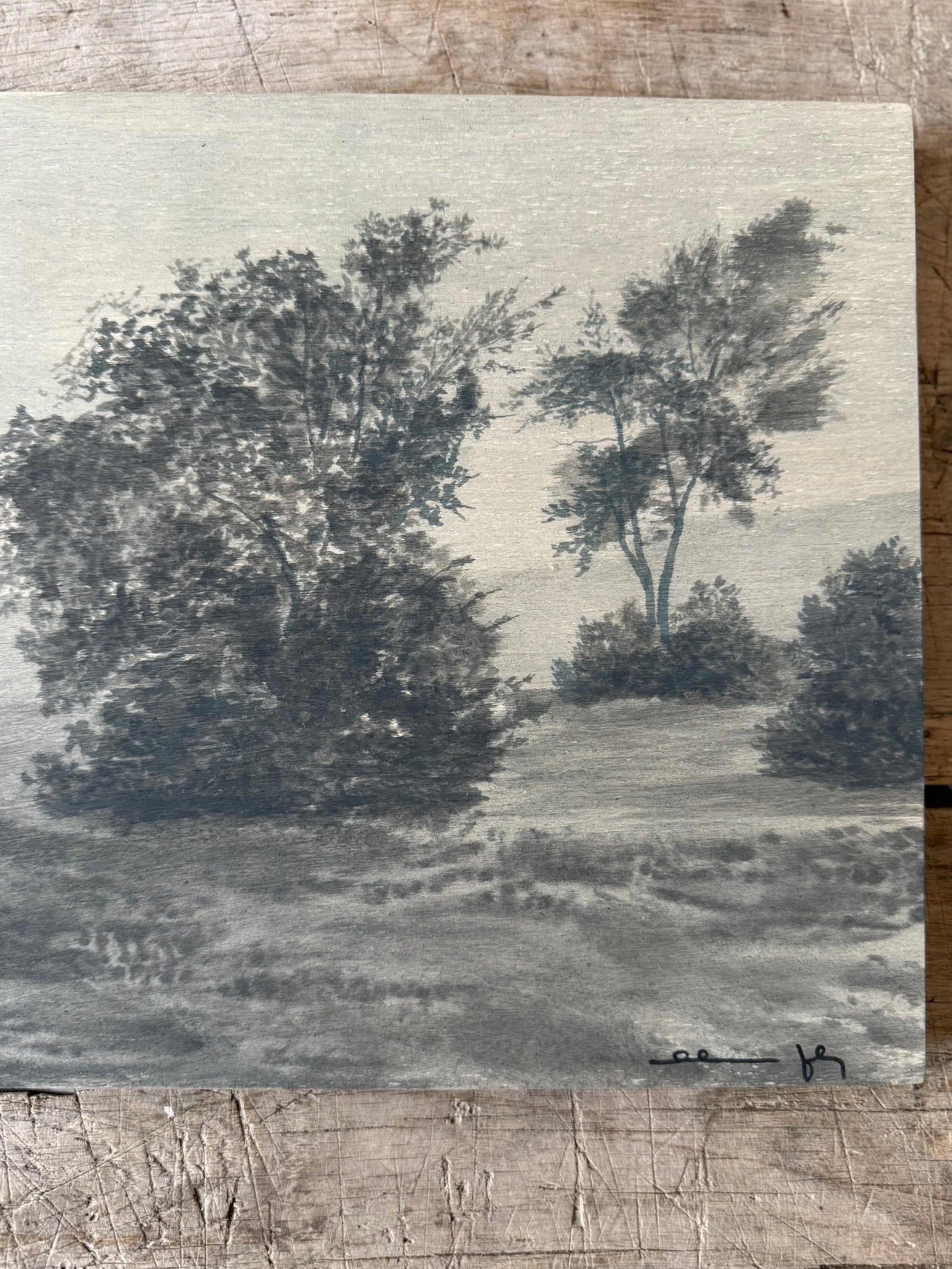 Watercolor Landscape on Wood Panel, 9” x 12”