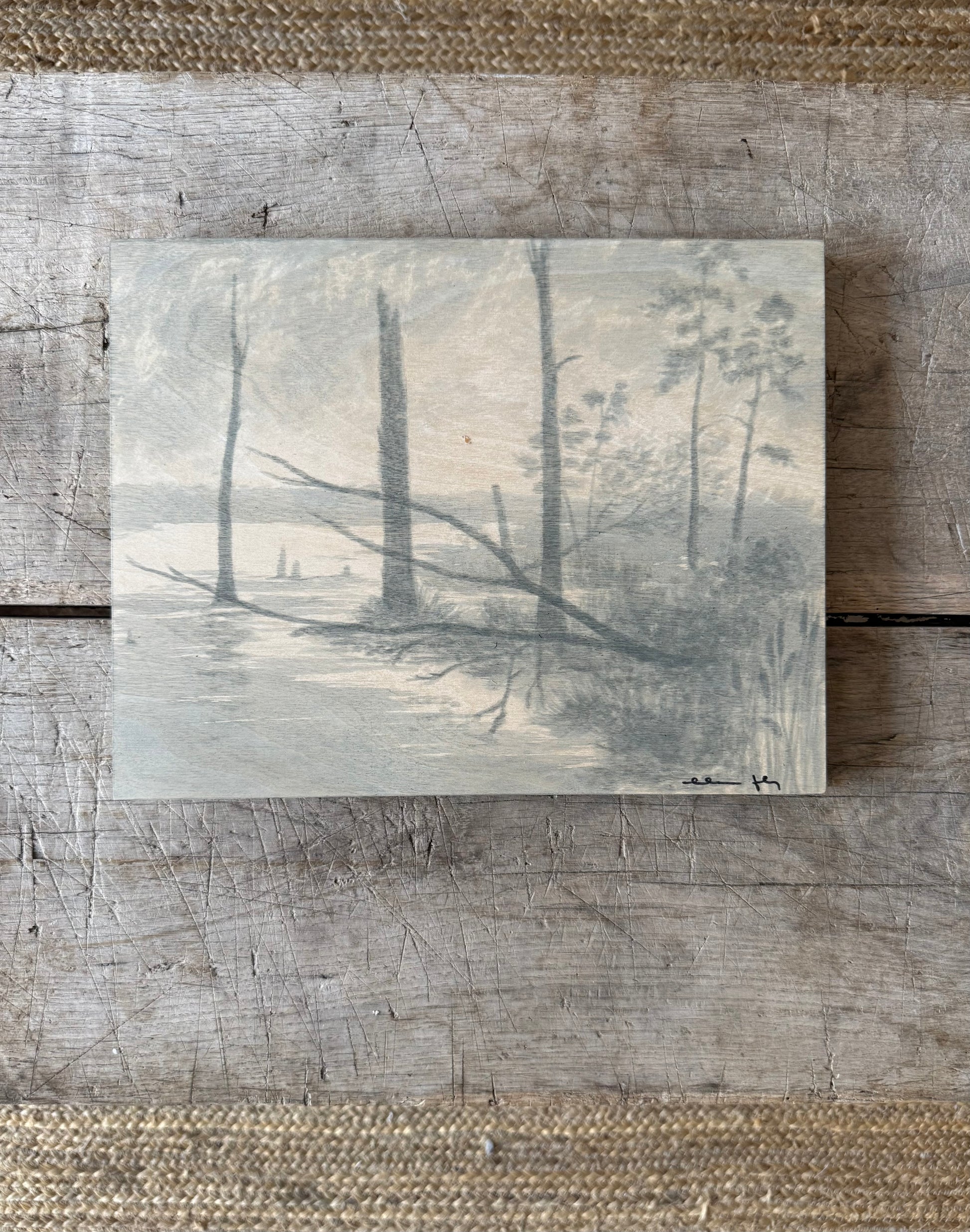 Watercolor Landscape on Wood Panel, 9” x 12”