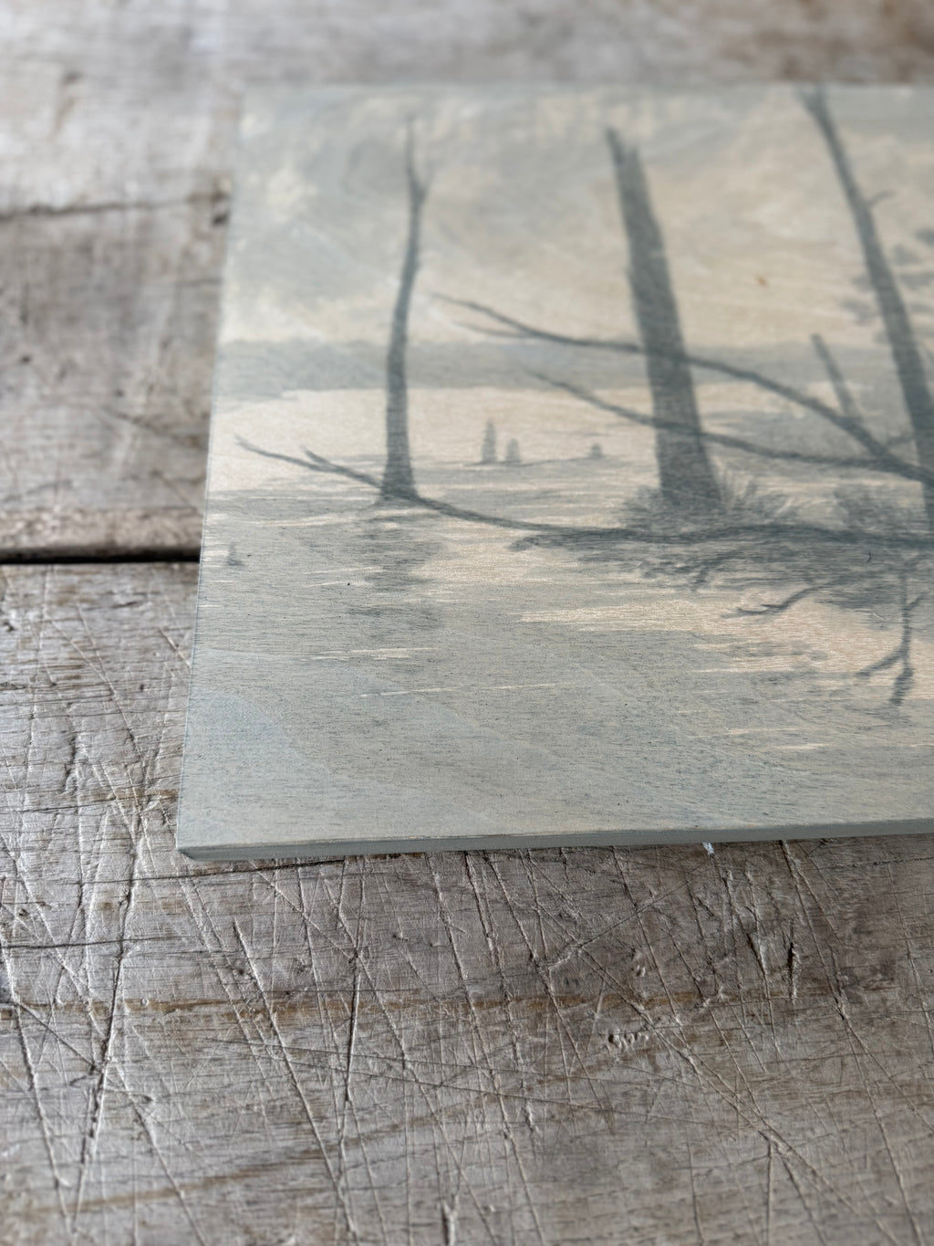 Watercolor Landscape on Wood Panel, 9” x 12”