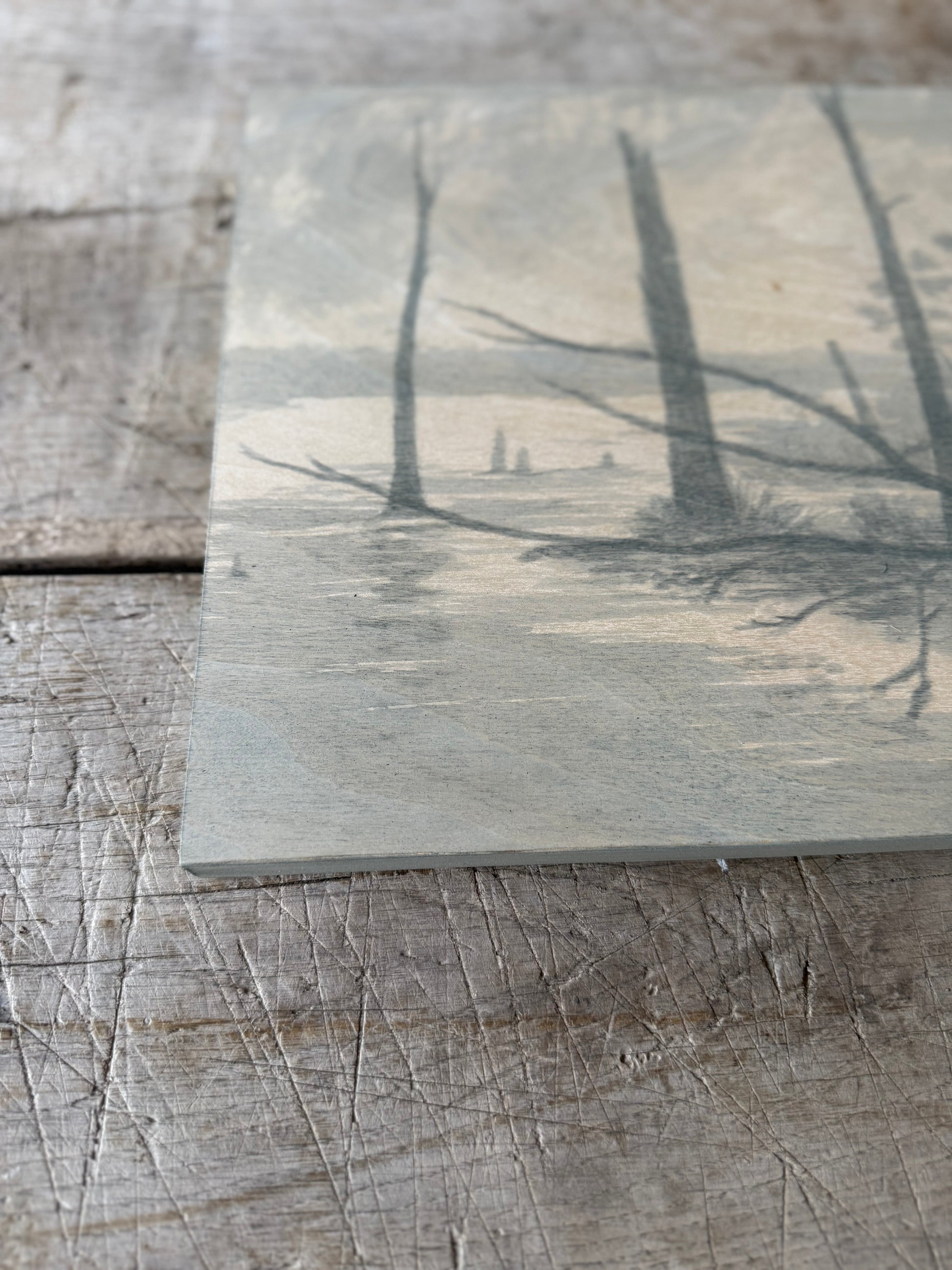 Watercolor Landscape on Wood Panel, 9” x 12”