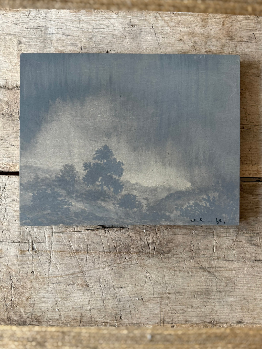 Watercolor Landscape on Wood Panel, 9” x 12”
