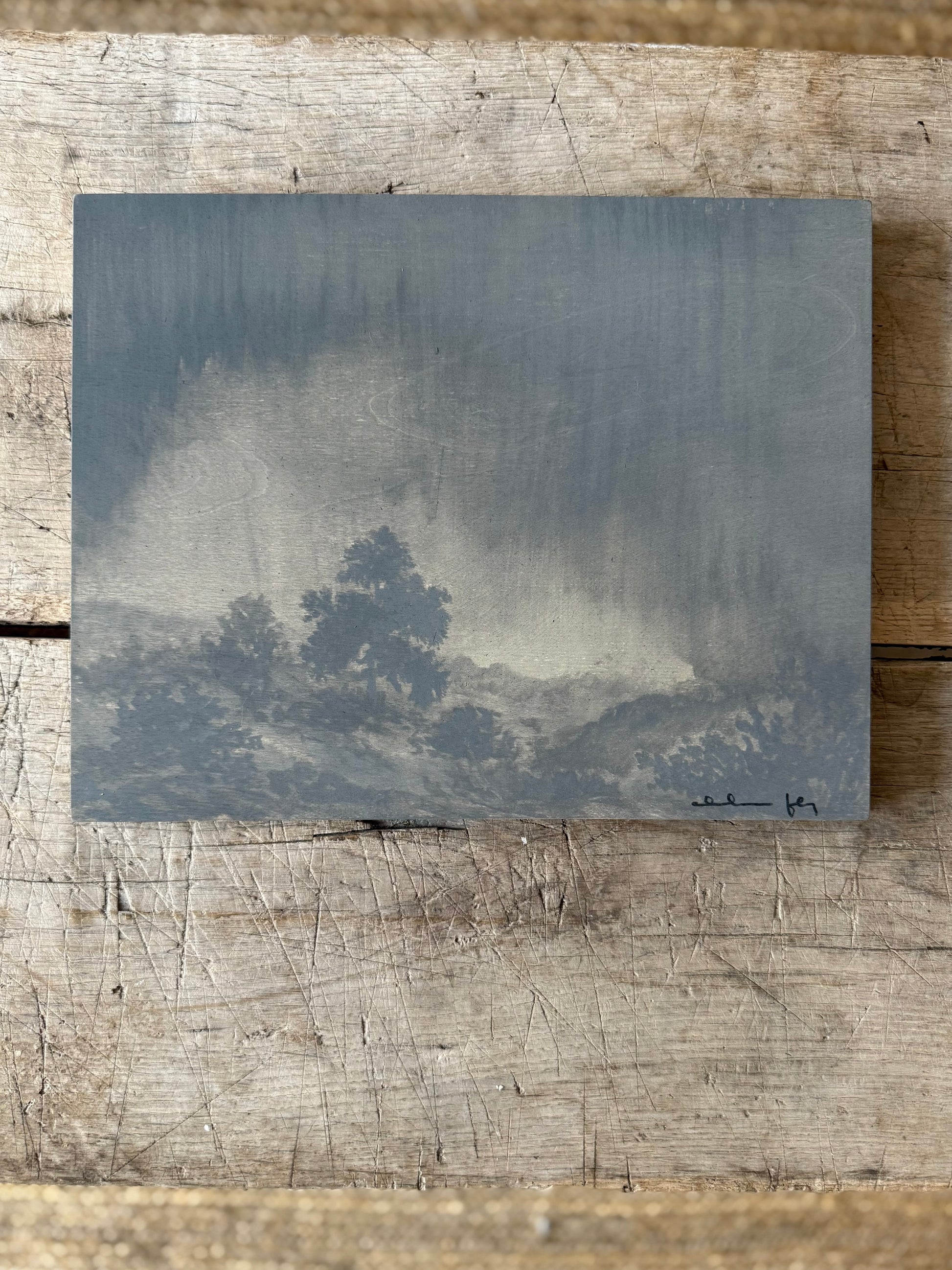Watercolor Landscape on Wood Panel, 9” x 12”