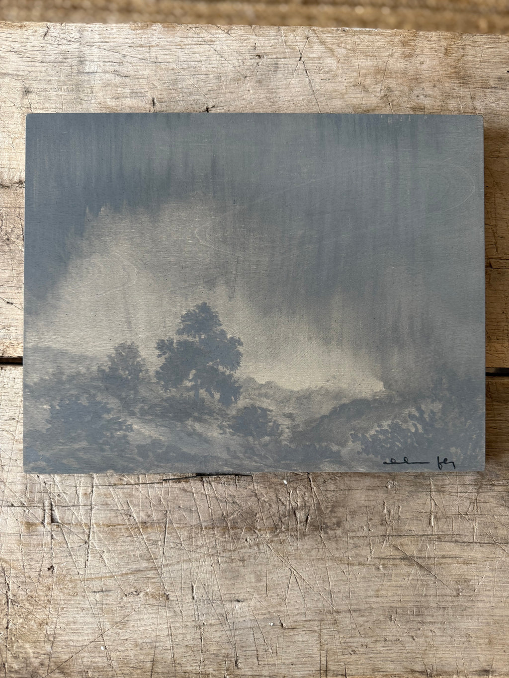 Watercolor Landscape on Wood Panel, 9” x 12”