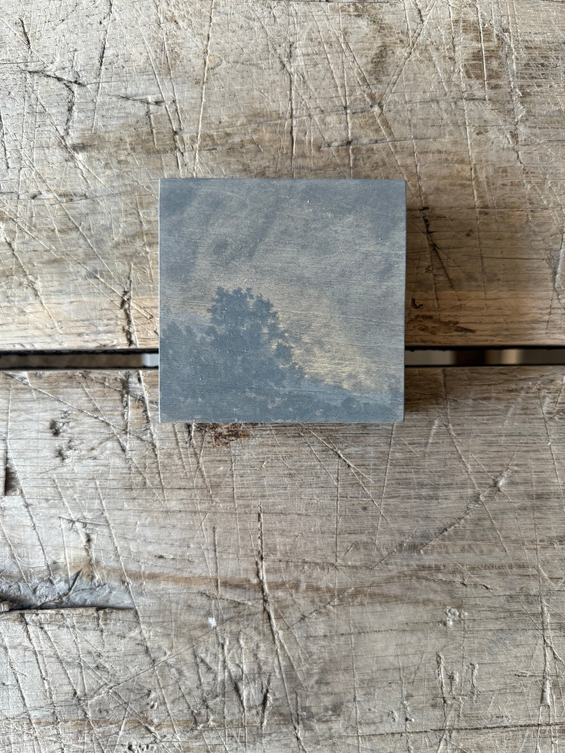 Watercolor Landscape on Wood Panel, 3” x 3”