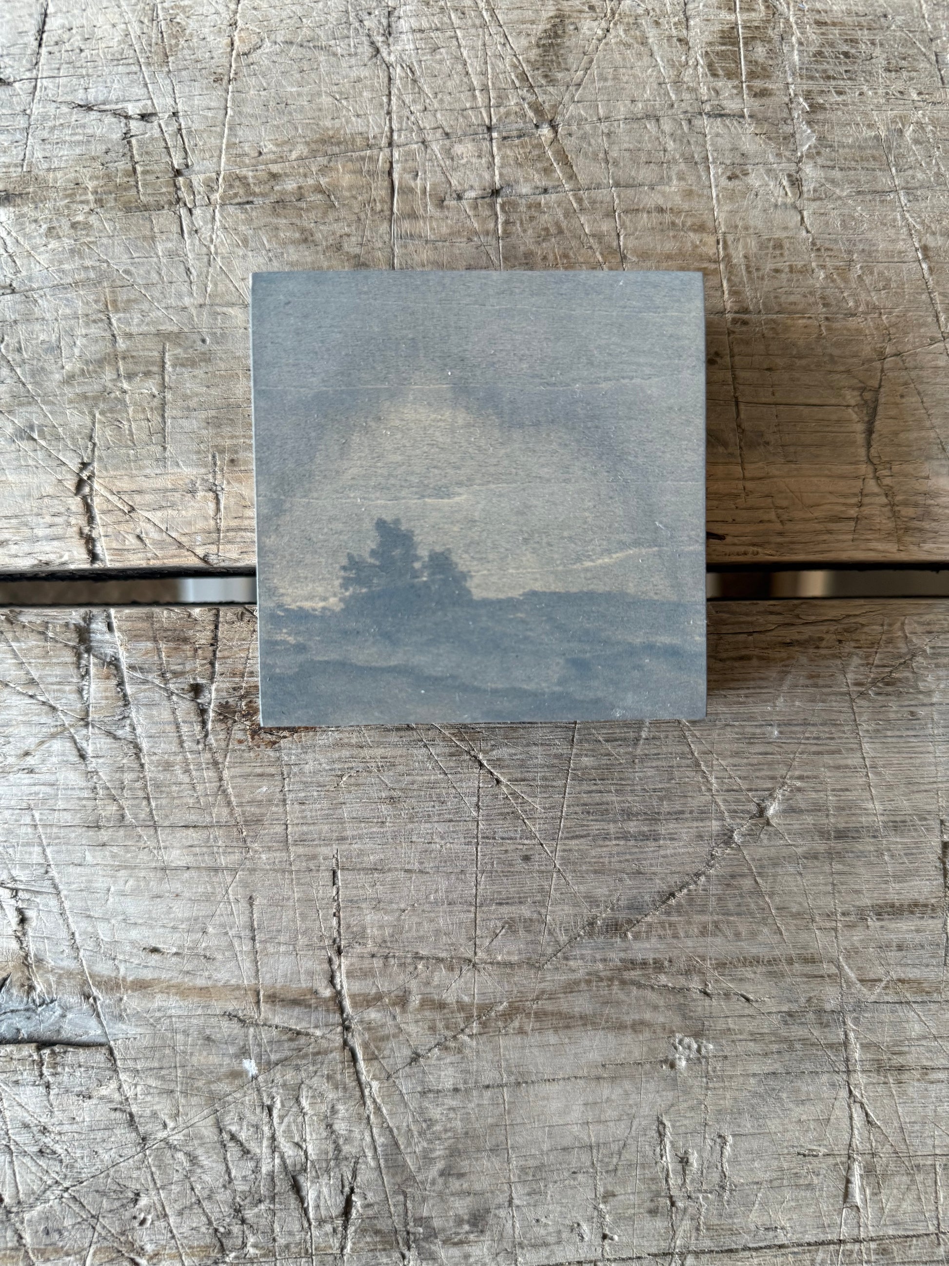 Watercolor Landscape on Wood Panel, 3” x 3”
