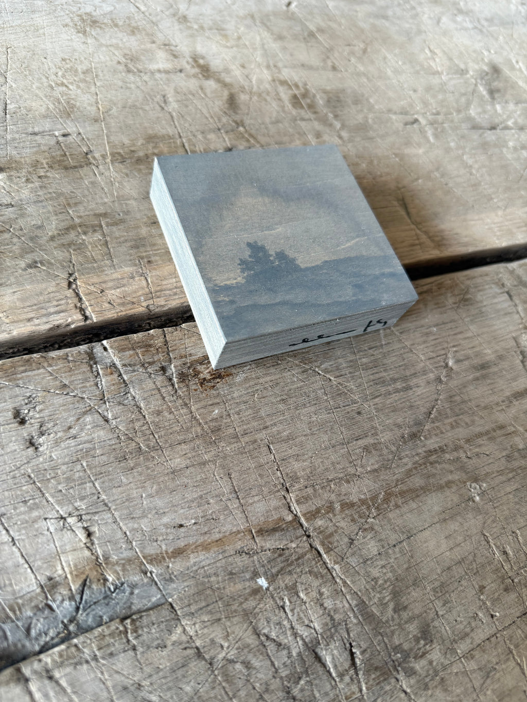 Watercolor Landscape on Wood Panel, 3” x 3”