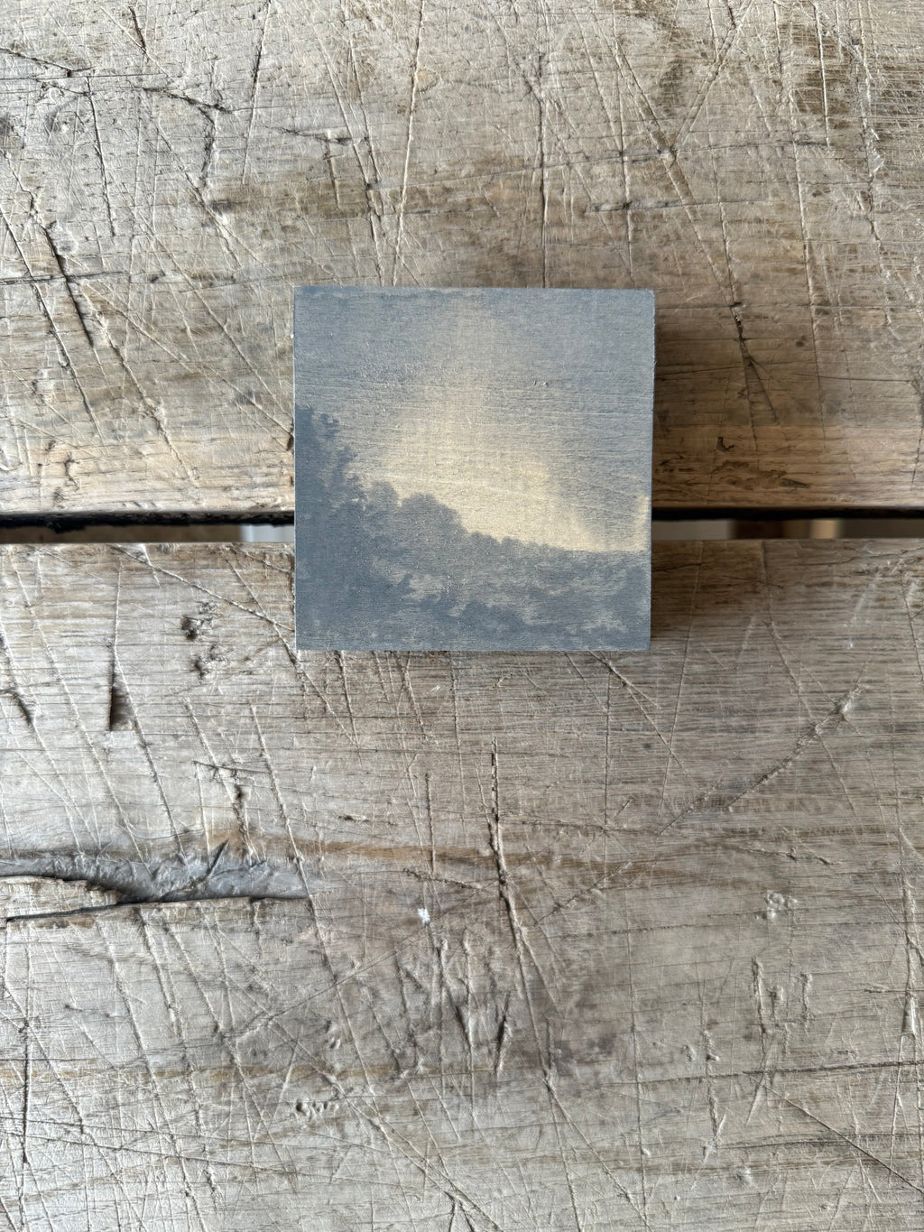 Watercolor Landscape on Wood Panel, 3” x 3”