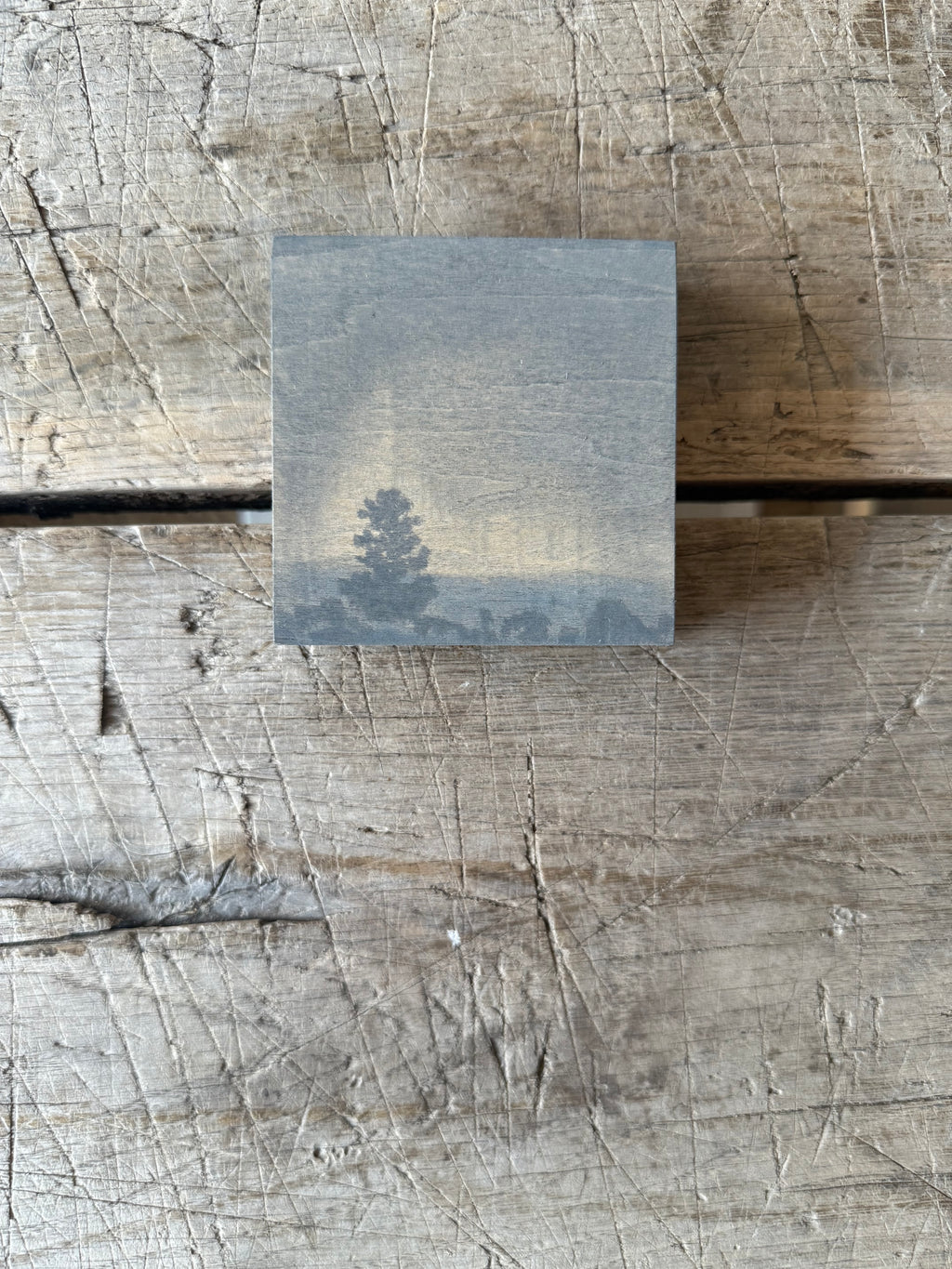 Watercolor Landscape on Wood Panel, 3” x 3”