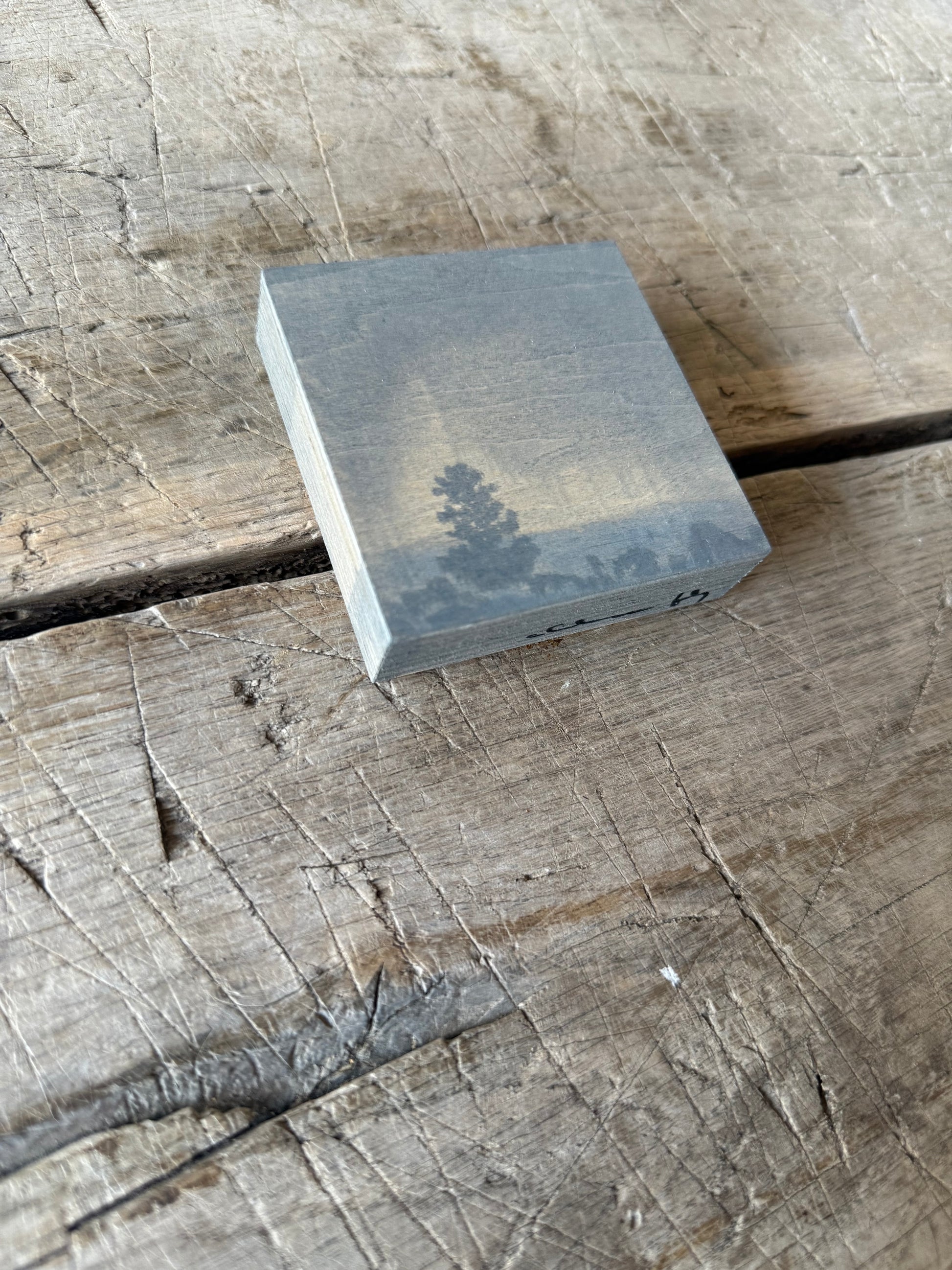 Watercolor Landscape on Wood Panel, 3” x 3”