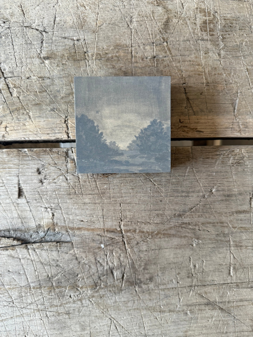 Watercolor Landscape on Wood Panel, 3” x 3”
