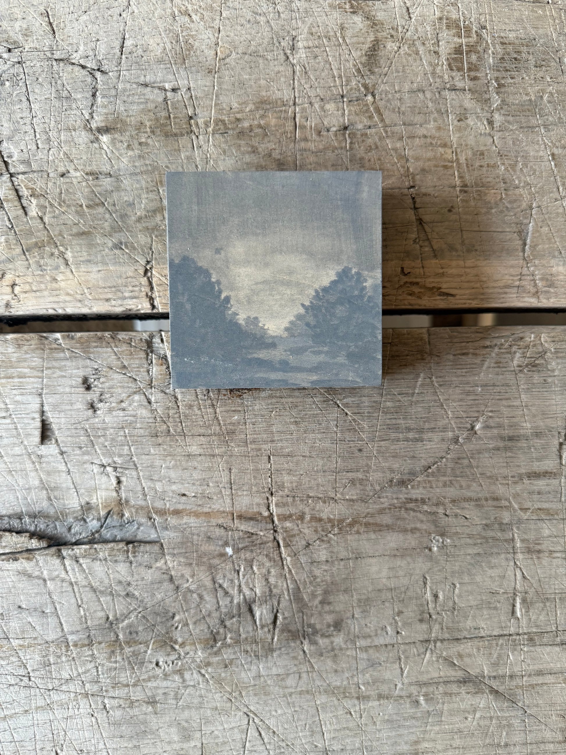 Watercolor Landscape on Wood Panel, 3” x 3”