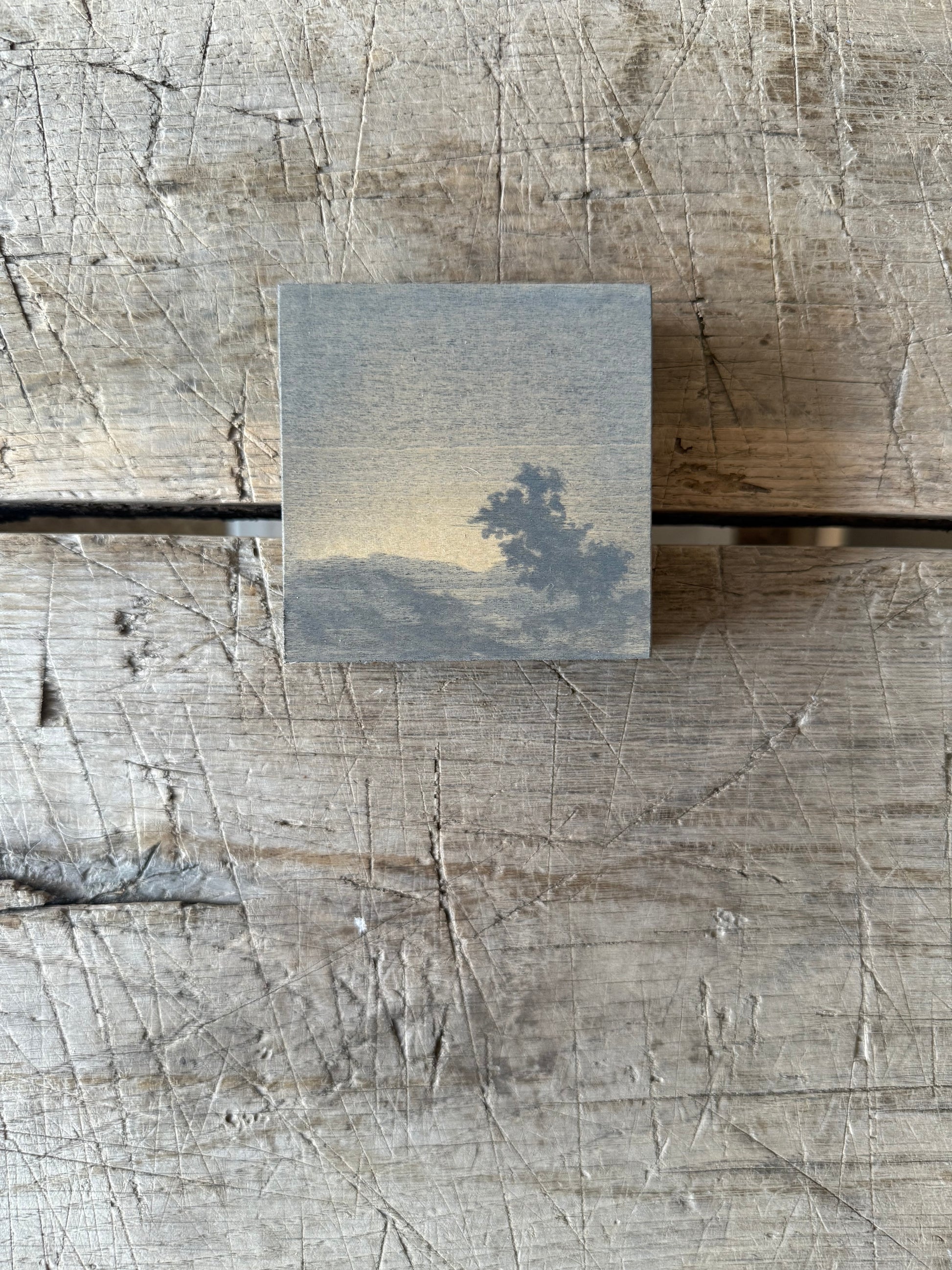 Watercolor Landscape on Wood Panel, 3” x 3”