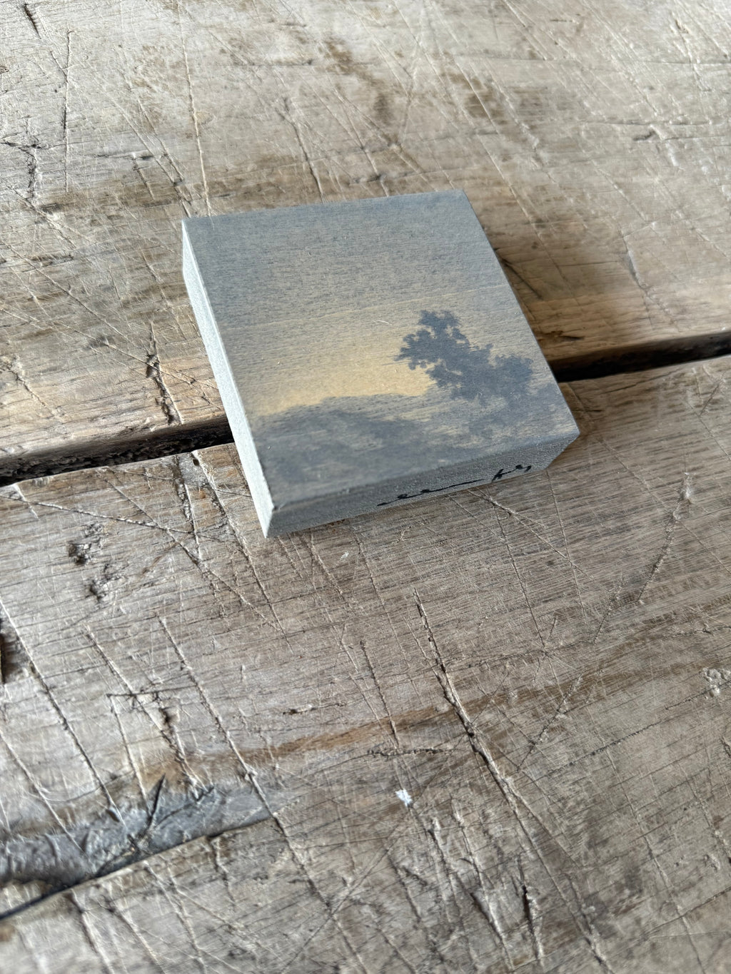 Watercolor Landscape on Wood Panel, 3” x 3”