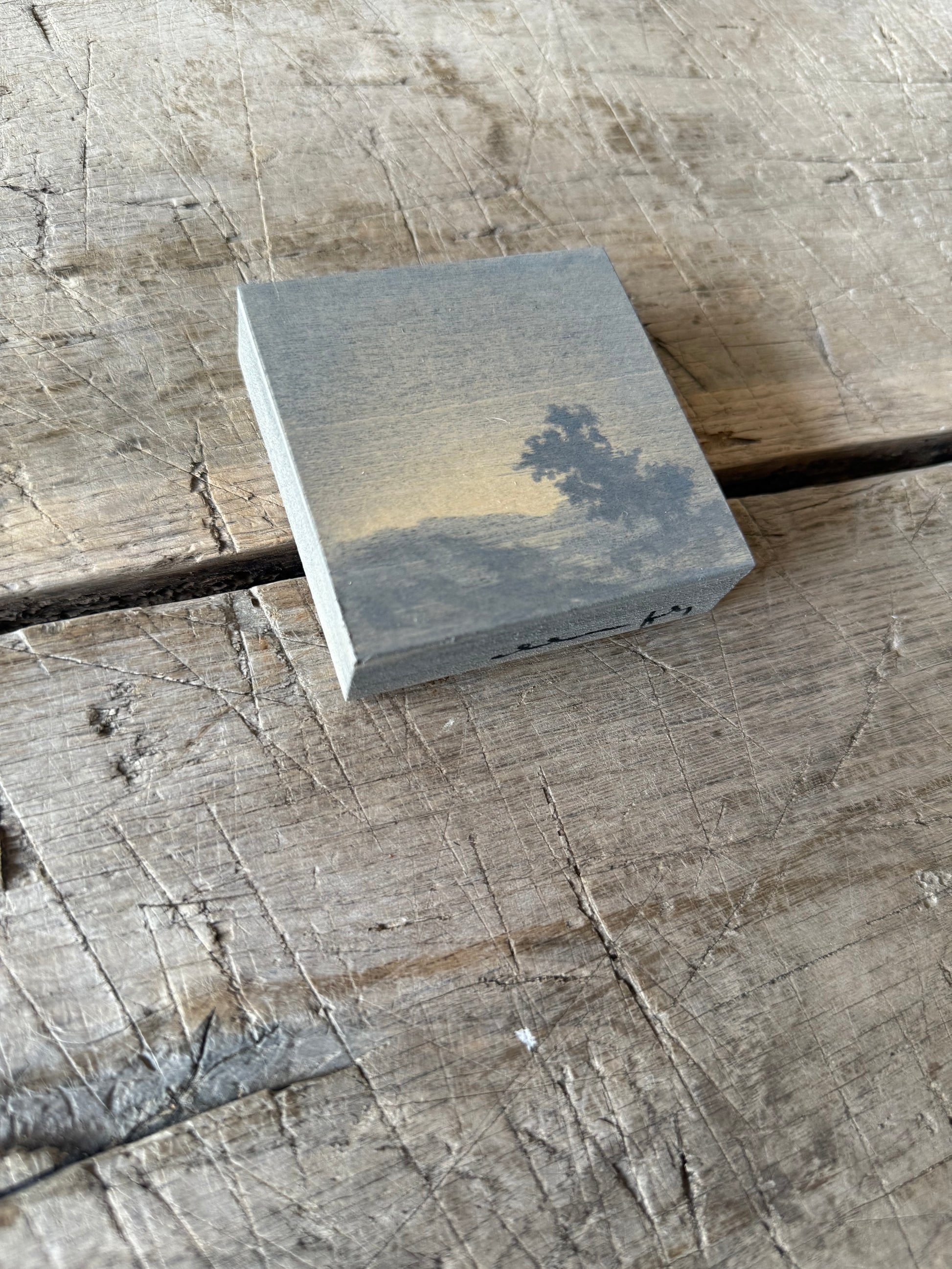 Watercolor Landscape on Wood Panel, 3” x 3”