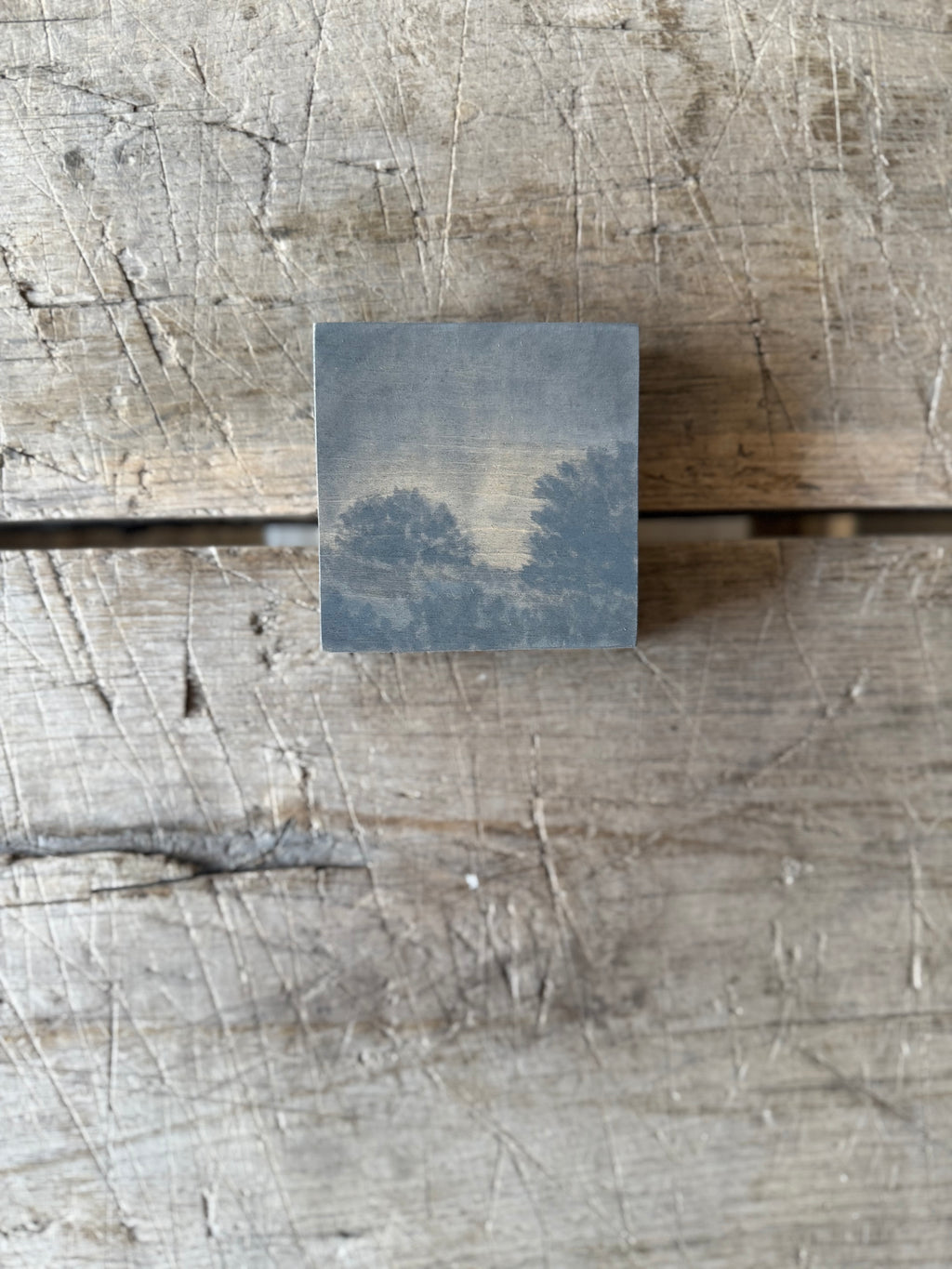 Watercolor Landscape on Wood Panel, 3” x 3”