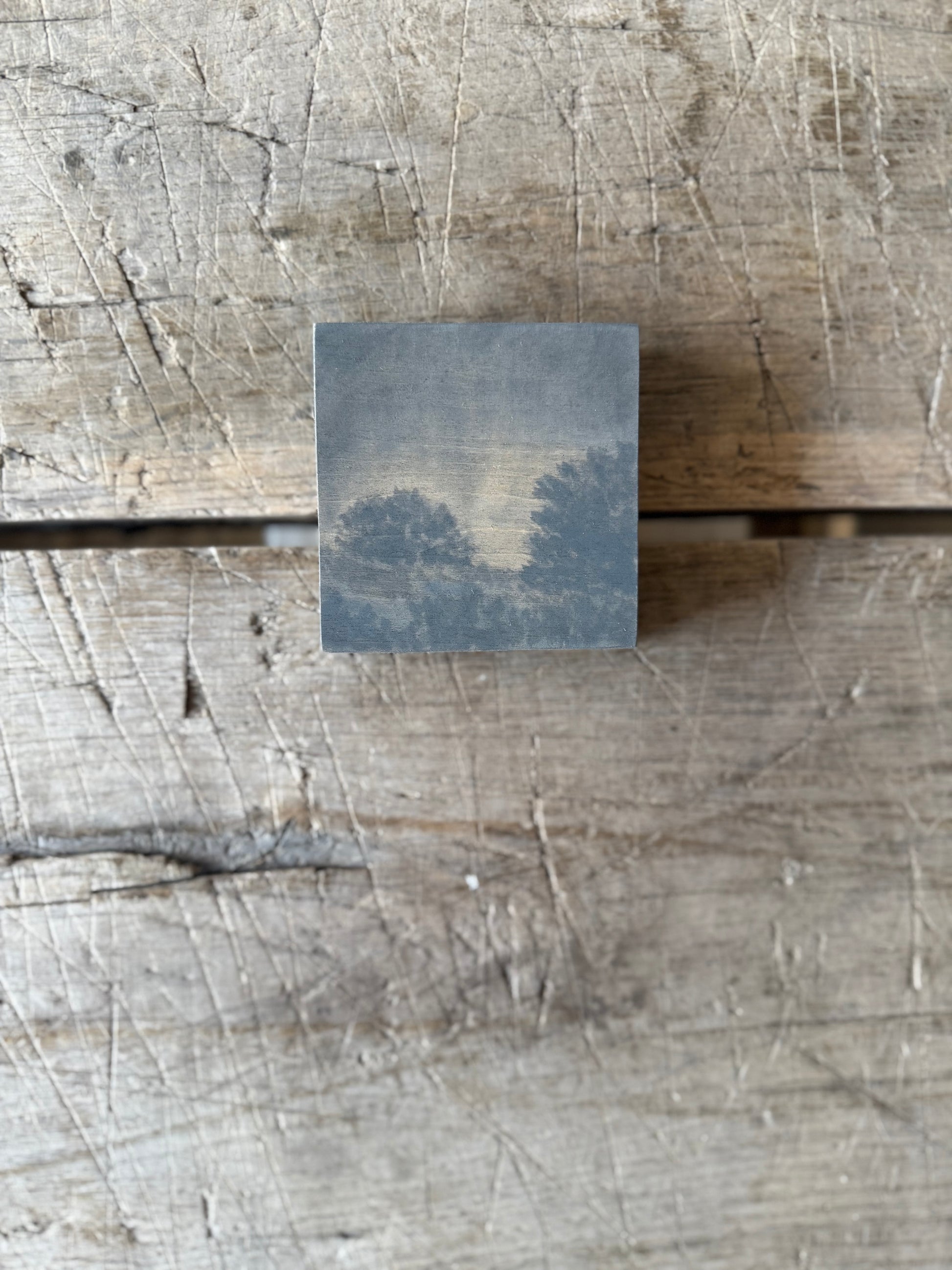 Watercolor Landscape on Wood Panel, 3” x 3”