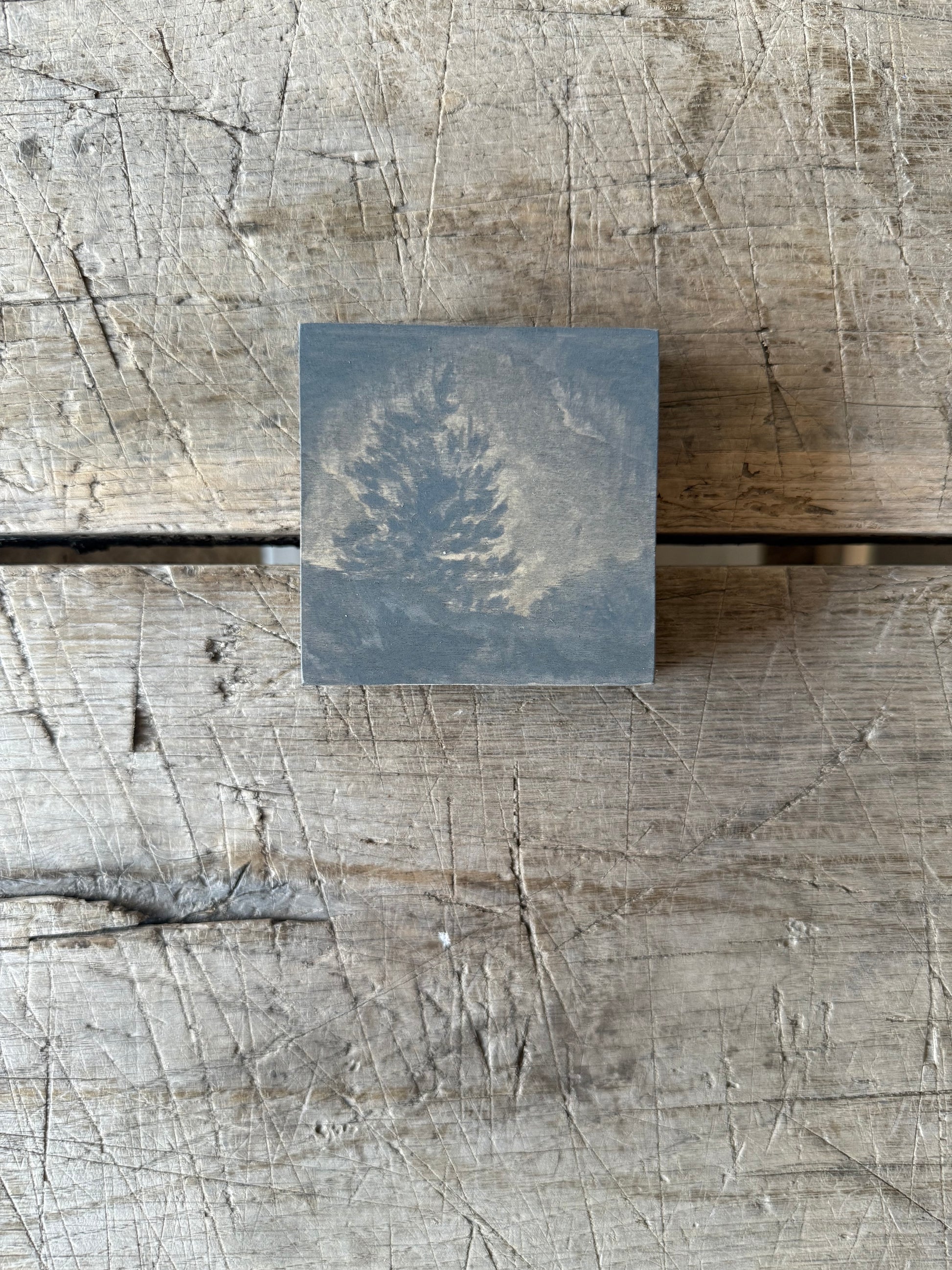 Watercolor Landscape on Wood Panel, 3” x 3”