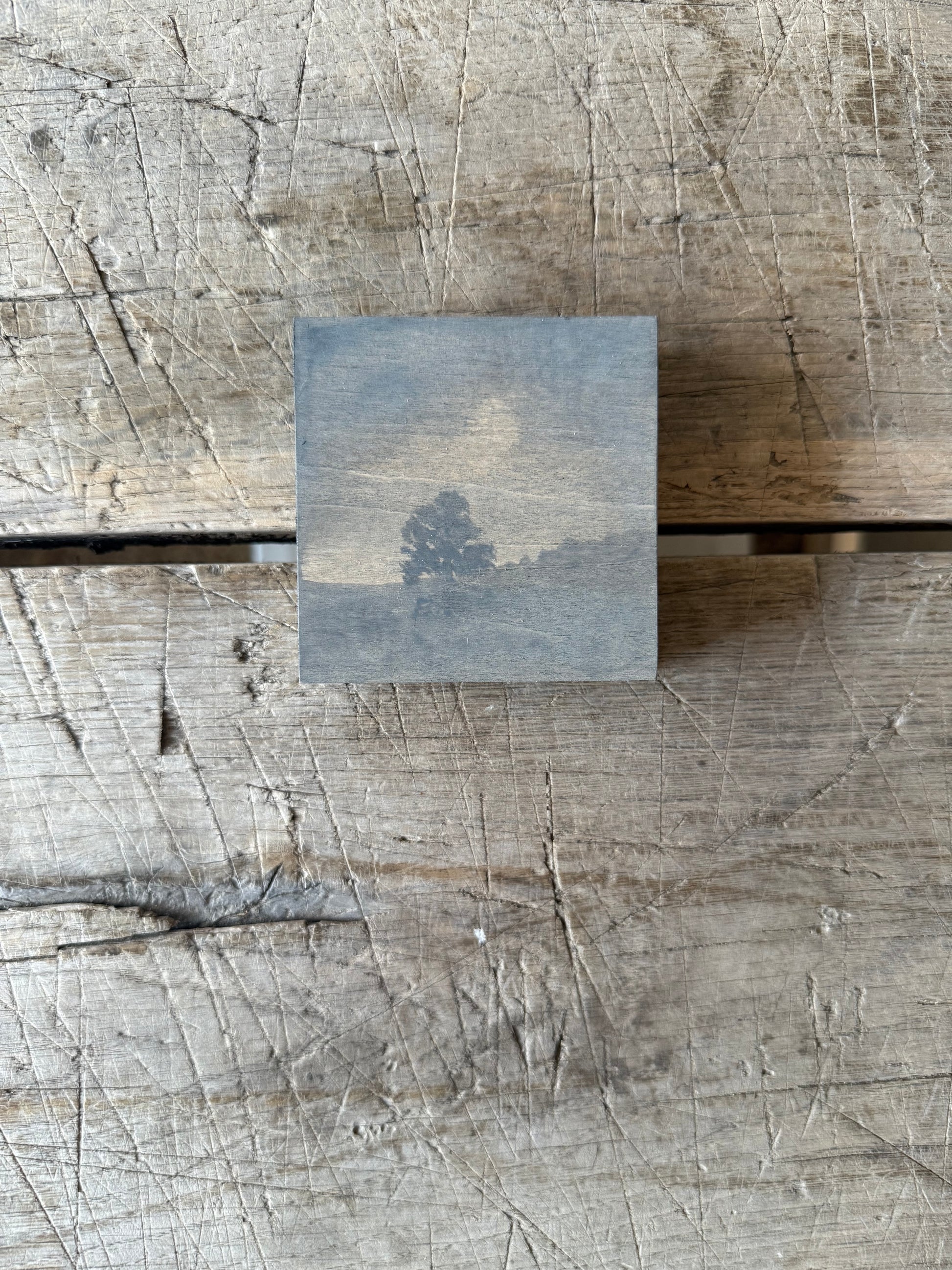 Watercolor Landscape on Wood Panel, 3” x 3”