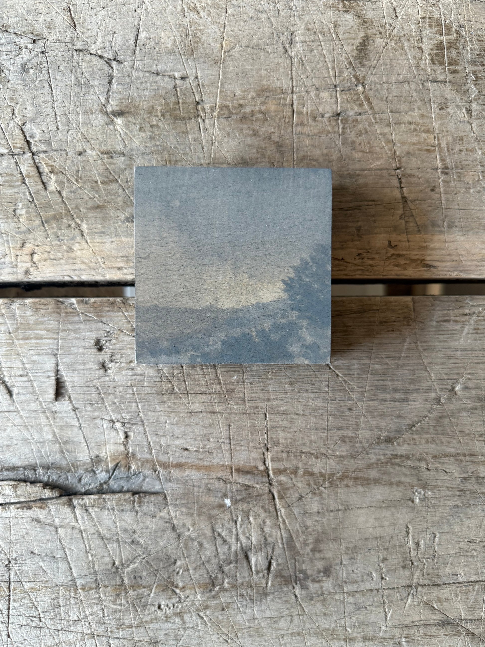 Watercolor Landscape on Wood Panel, 3” x 3”