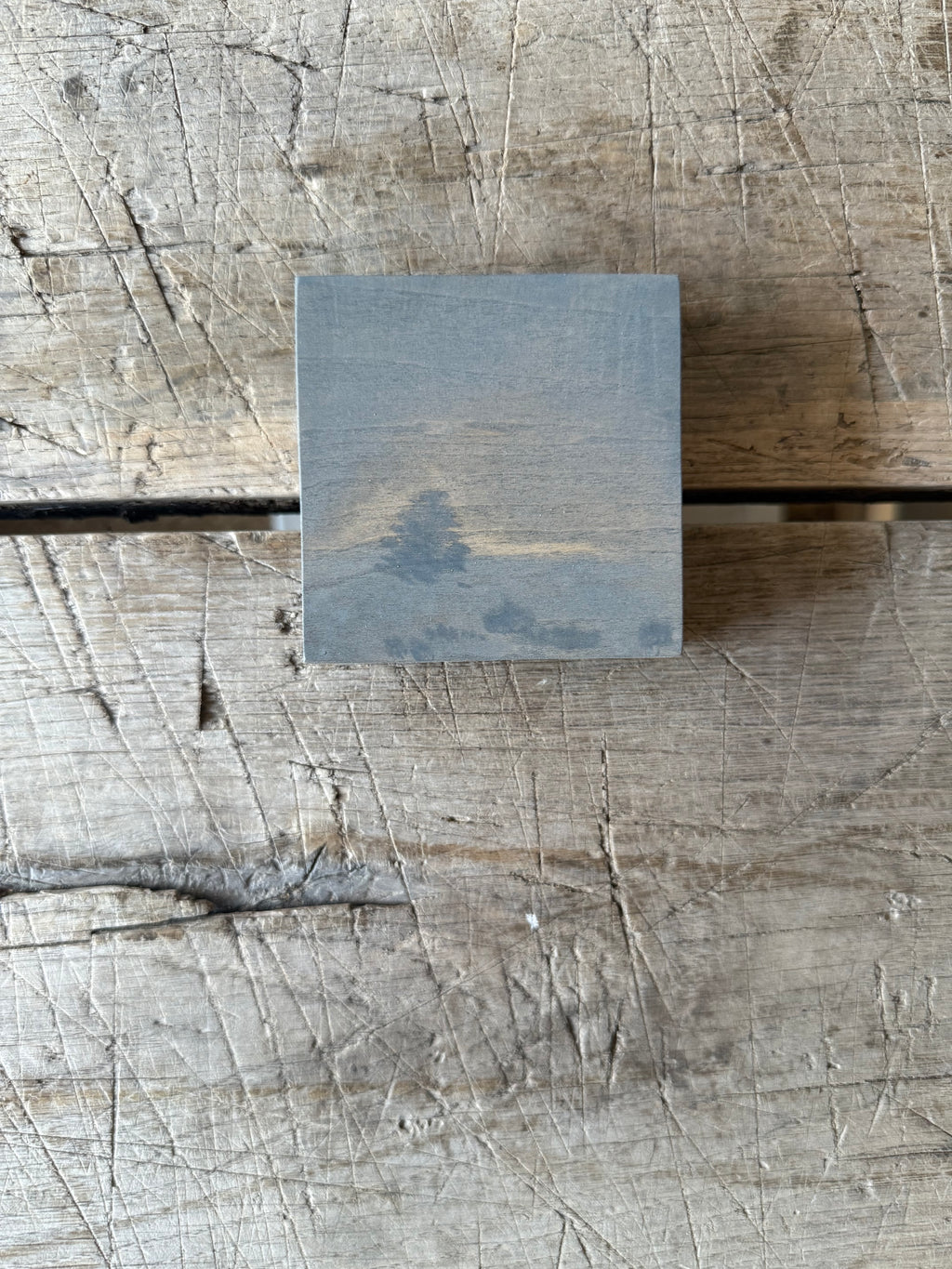 Watercolor Landscape on Wood Panel, 3” x 3”