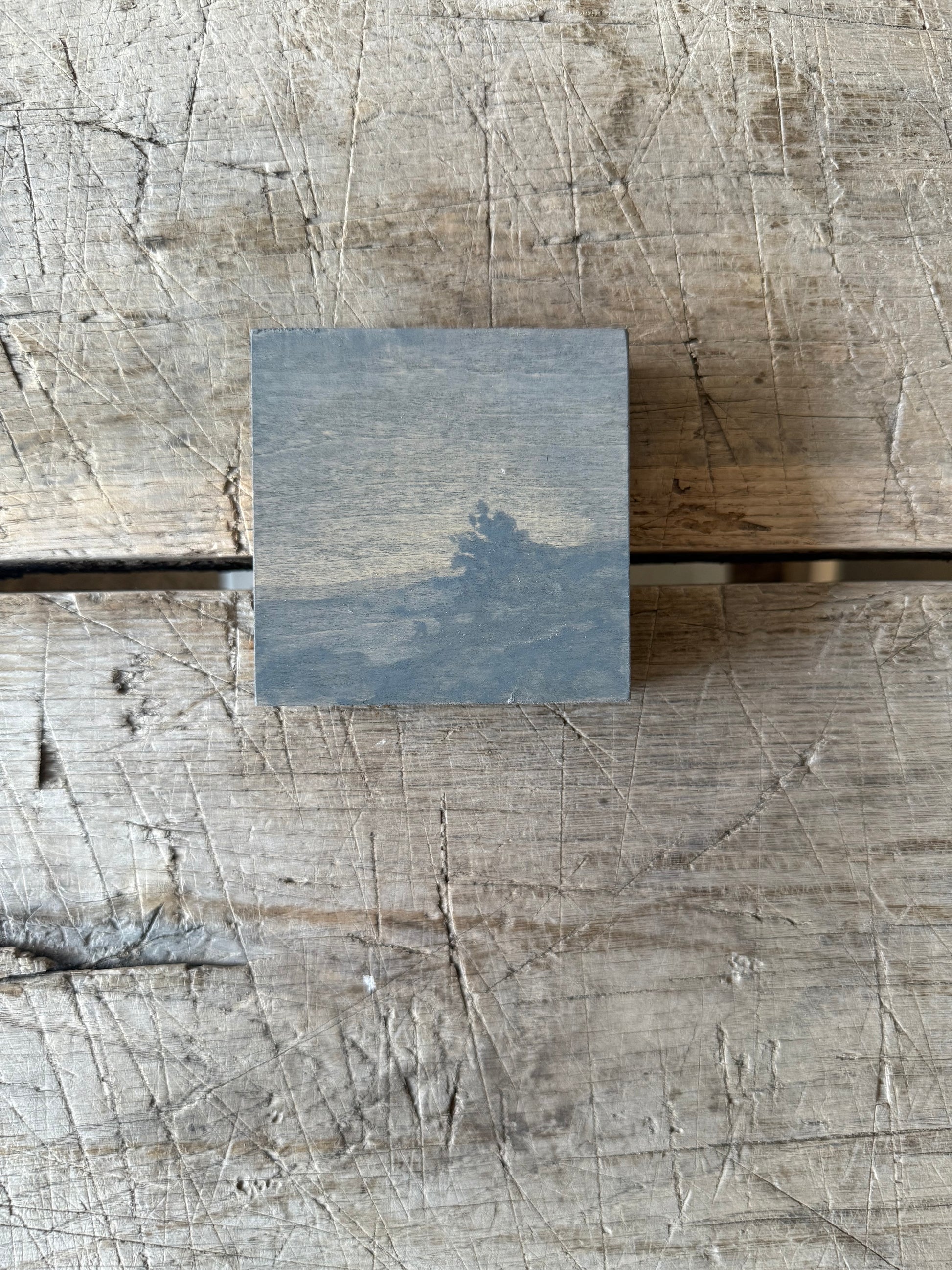 Watercolor Landscape on Wood Panel, 3” x 3”