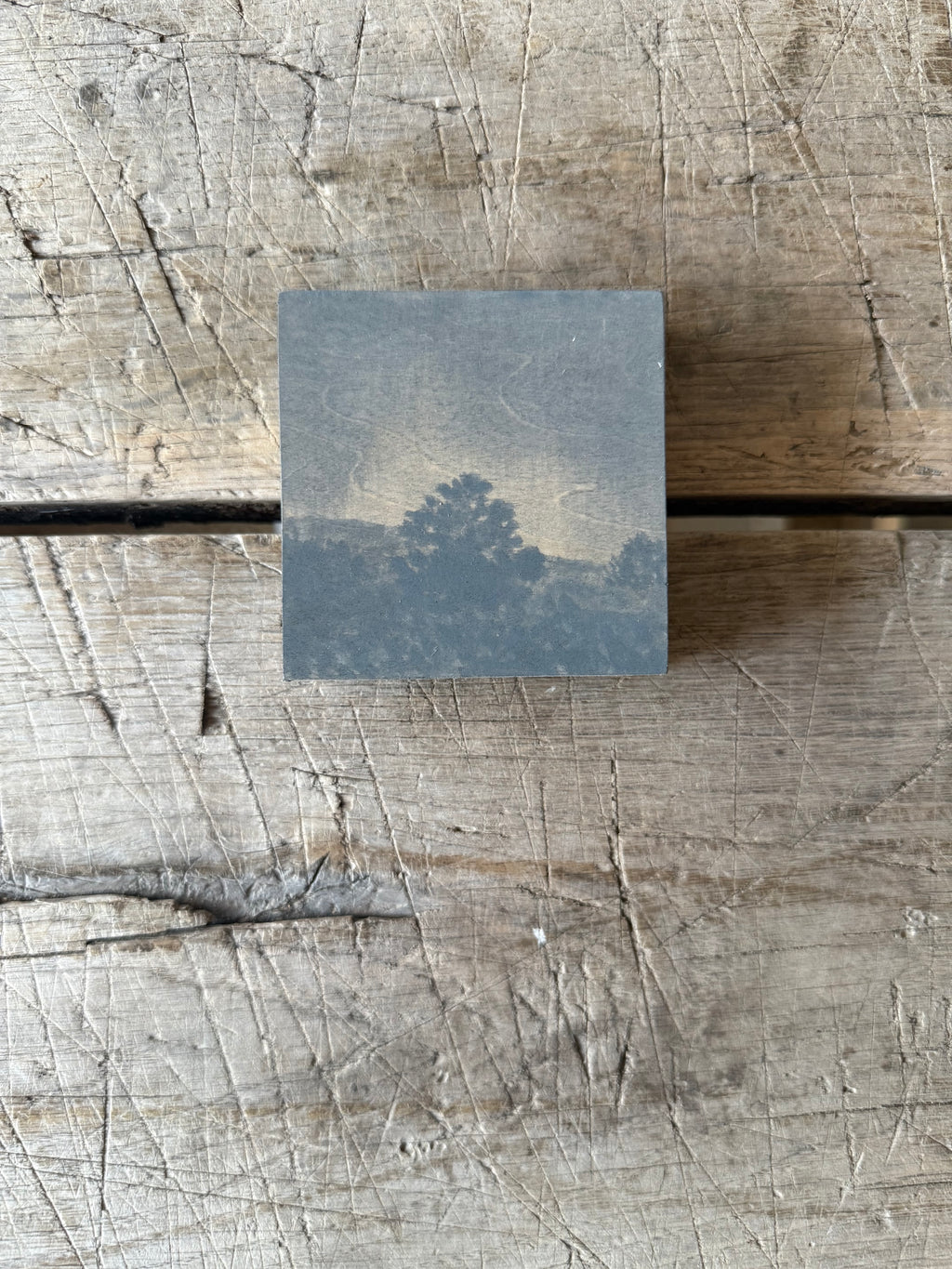 Watercolor Landscape on Wood Panel, 3” x 3”