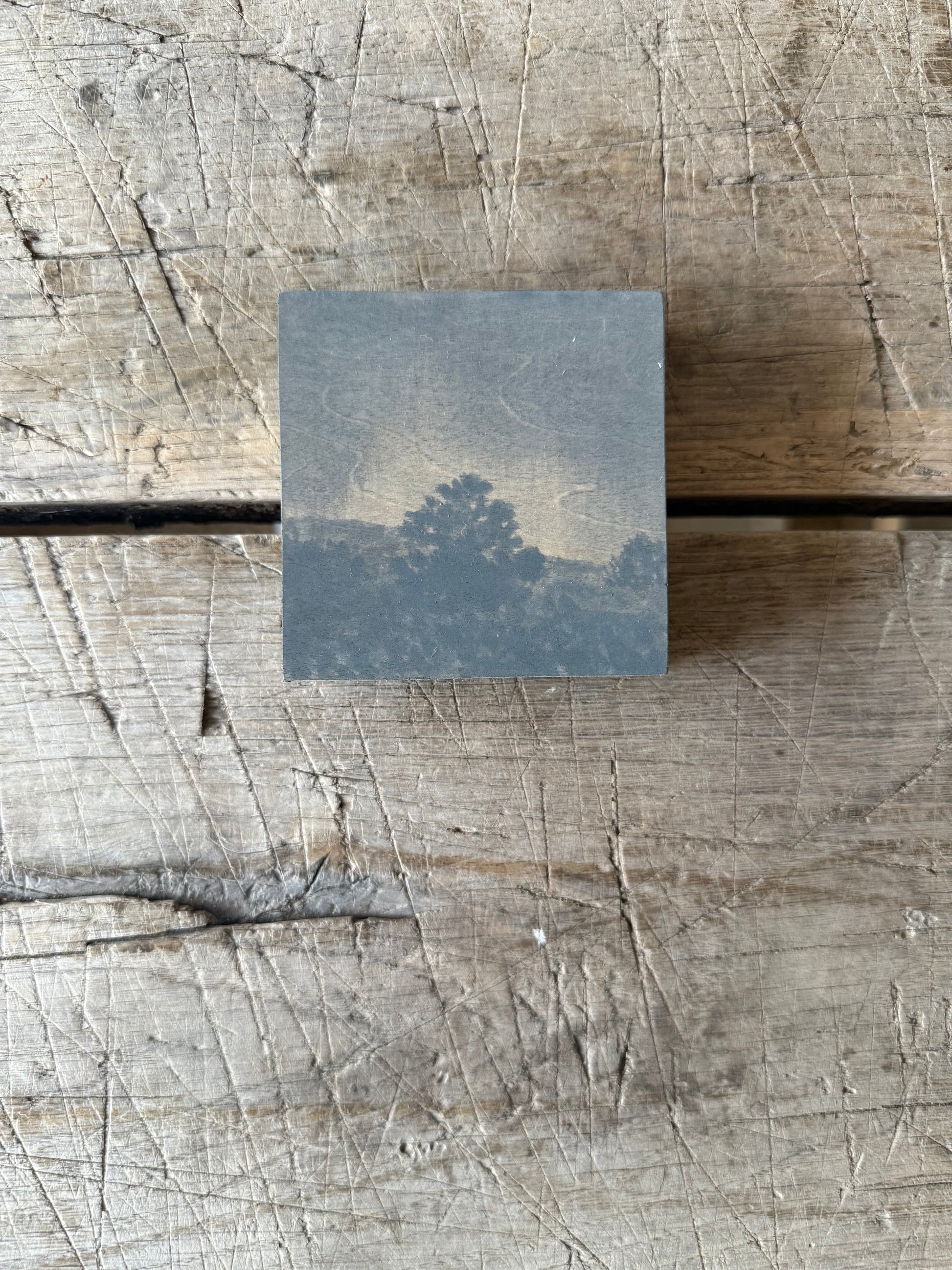 Watercolor Landscape on Wood Panel, 3” x 3”