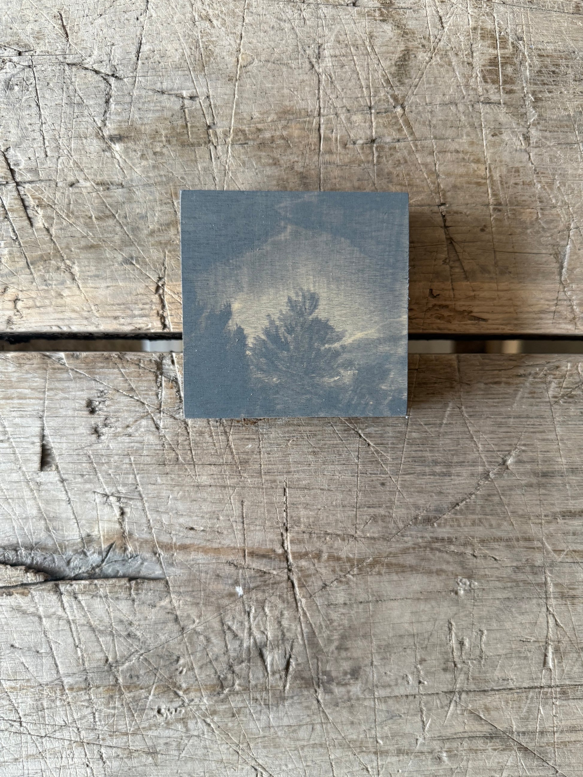Watercolor Landscape on Wood Panel, 3” x 3”
