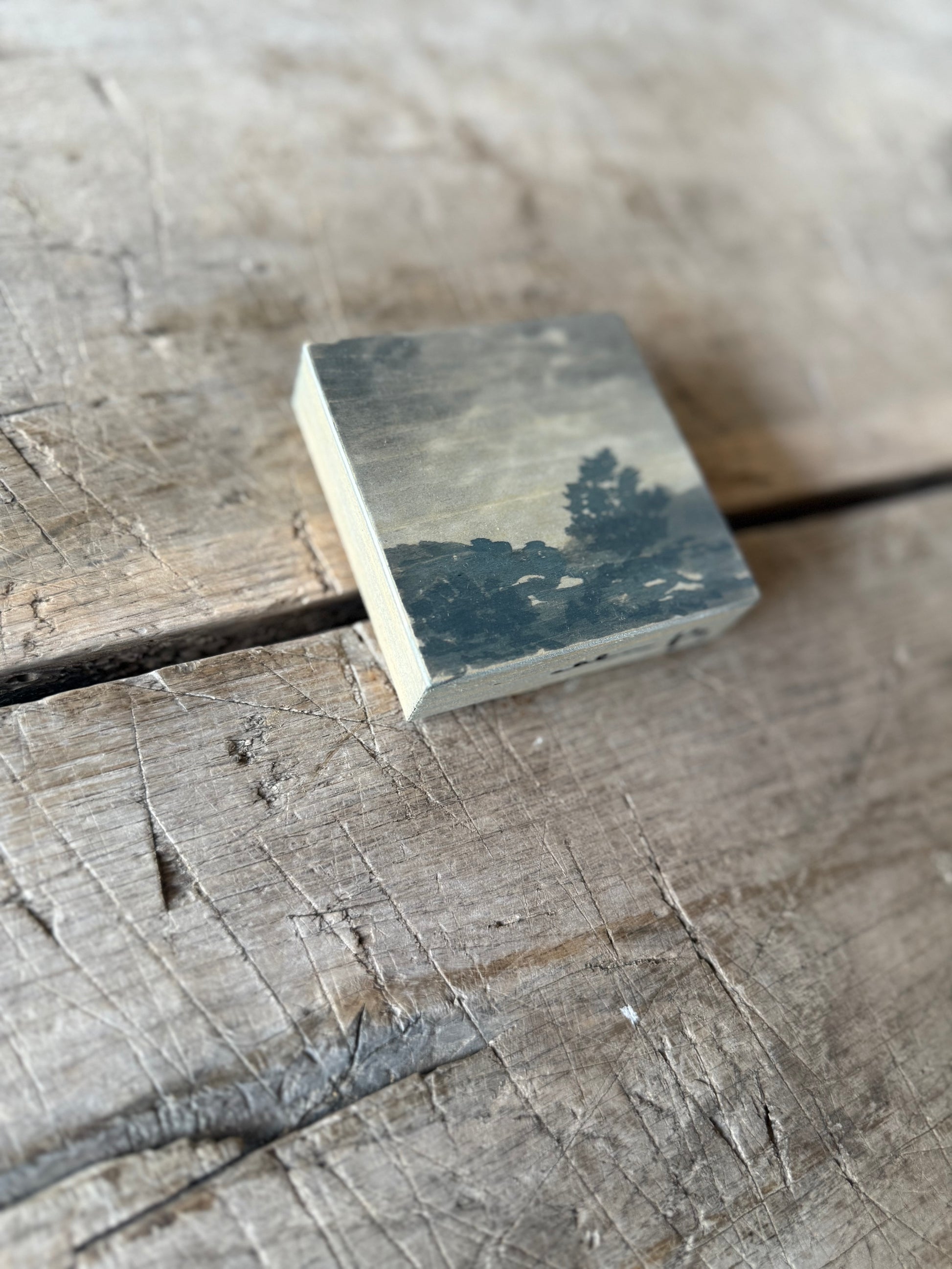 Watercolor Landscape on Wood Panel, 3” x 3”