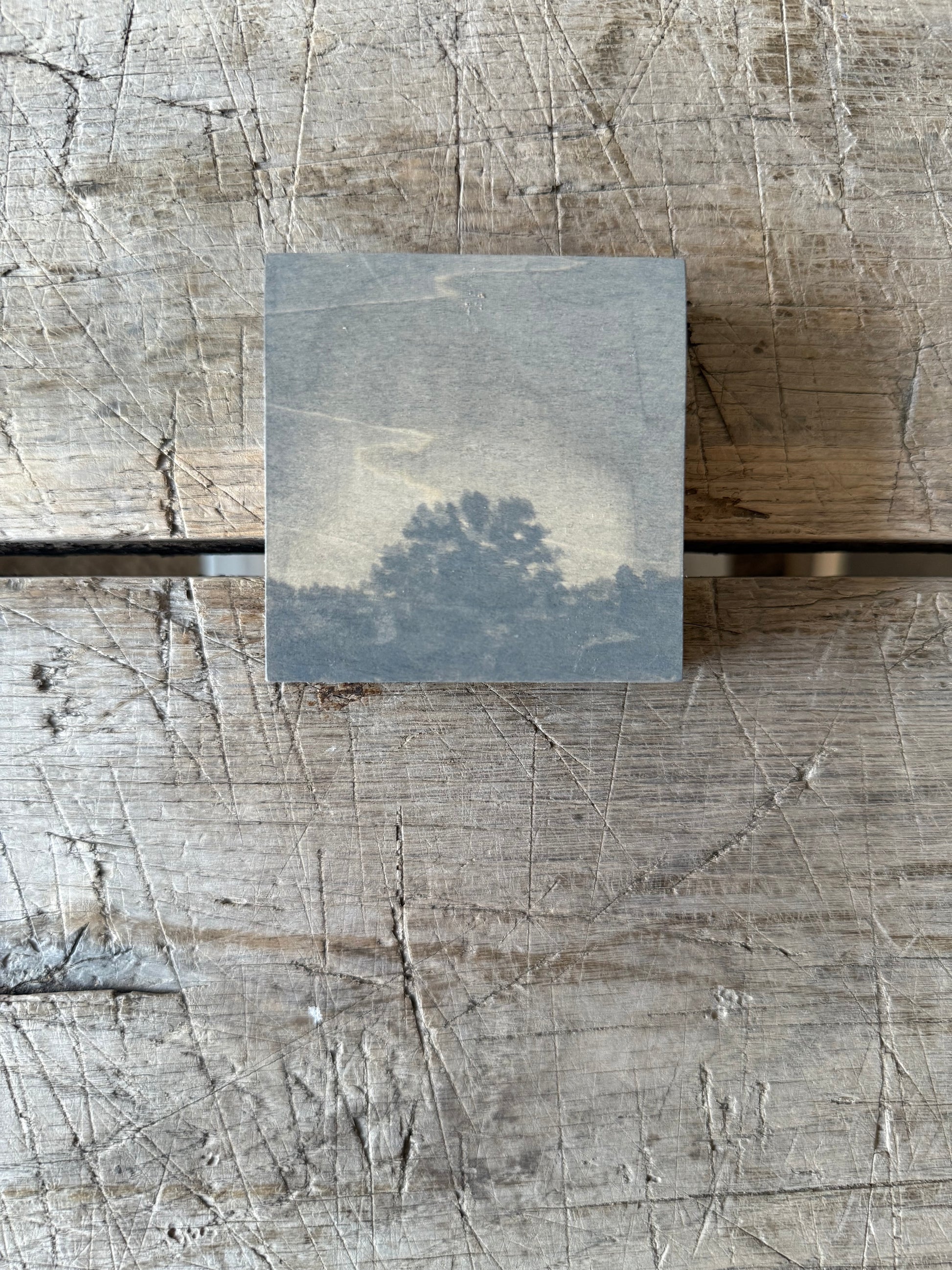 Watercolor Landscape on Wood Panel, 3” x 3”