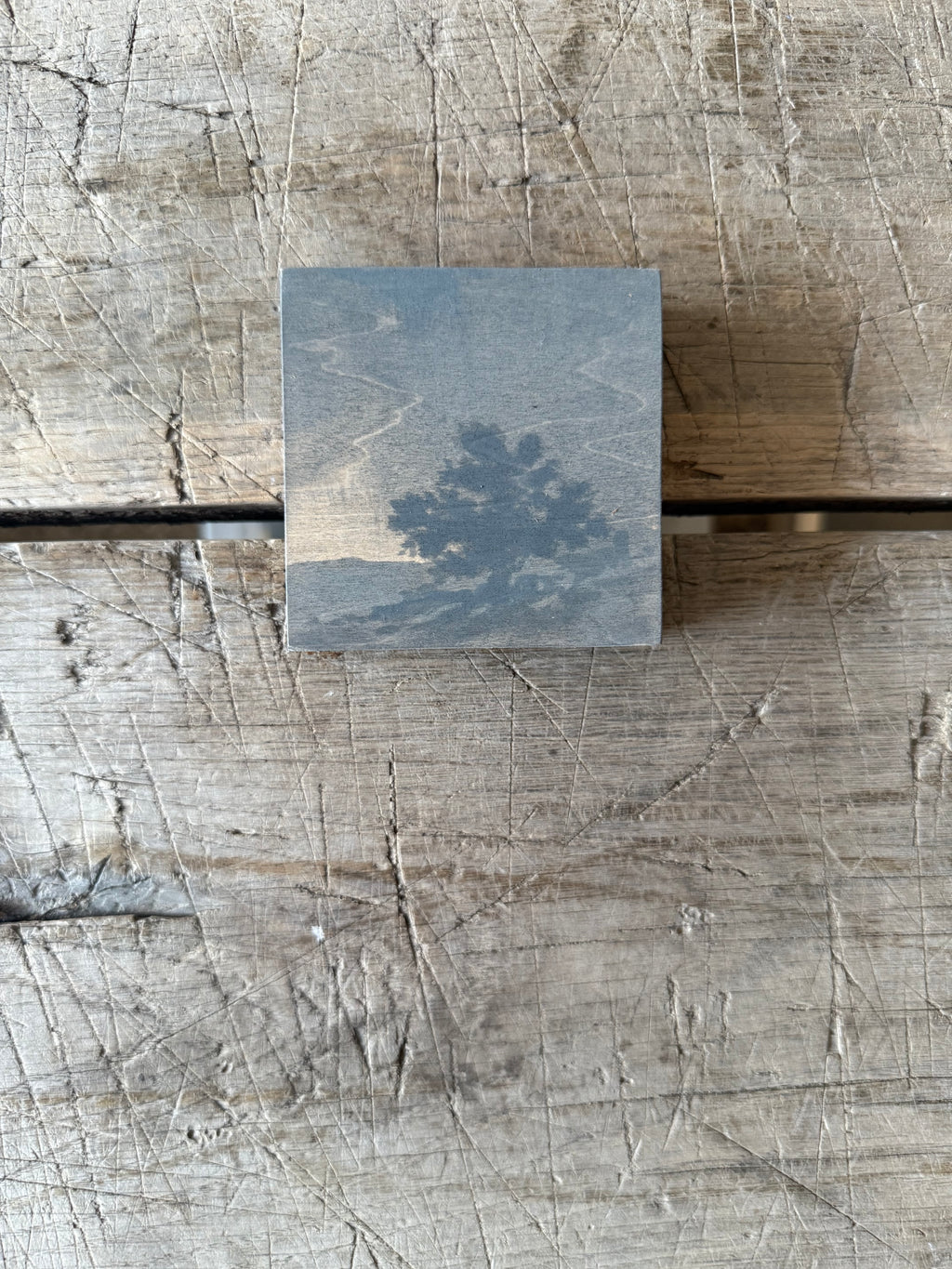 Watercolor Landscape on Wood Panel, 3” x 3”