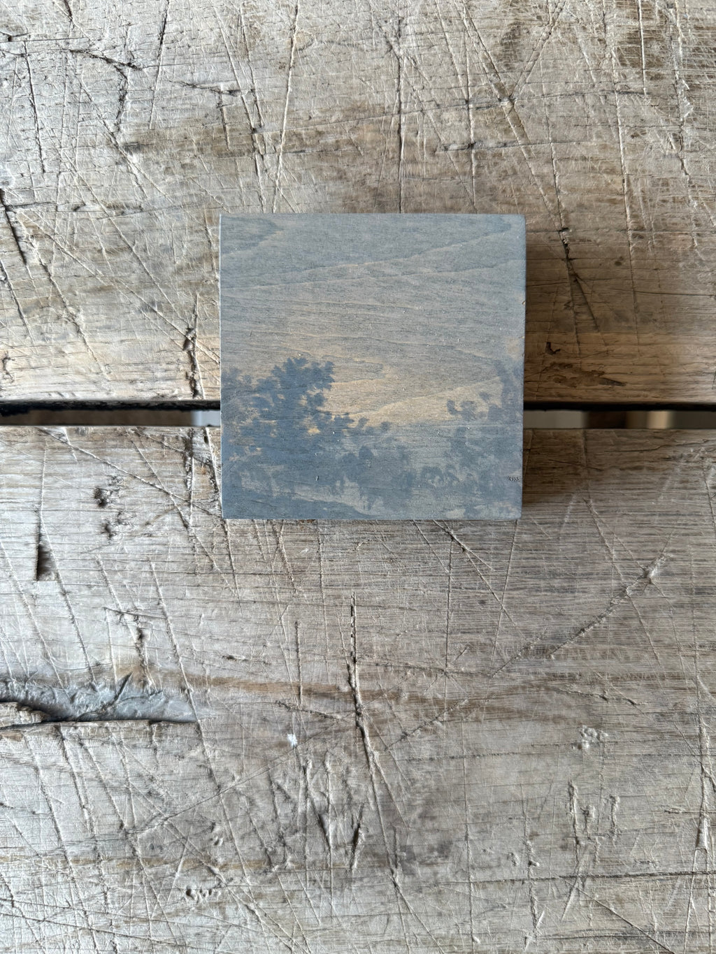 Watercolor Landscape on Wood Panel, 3” x 3”