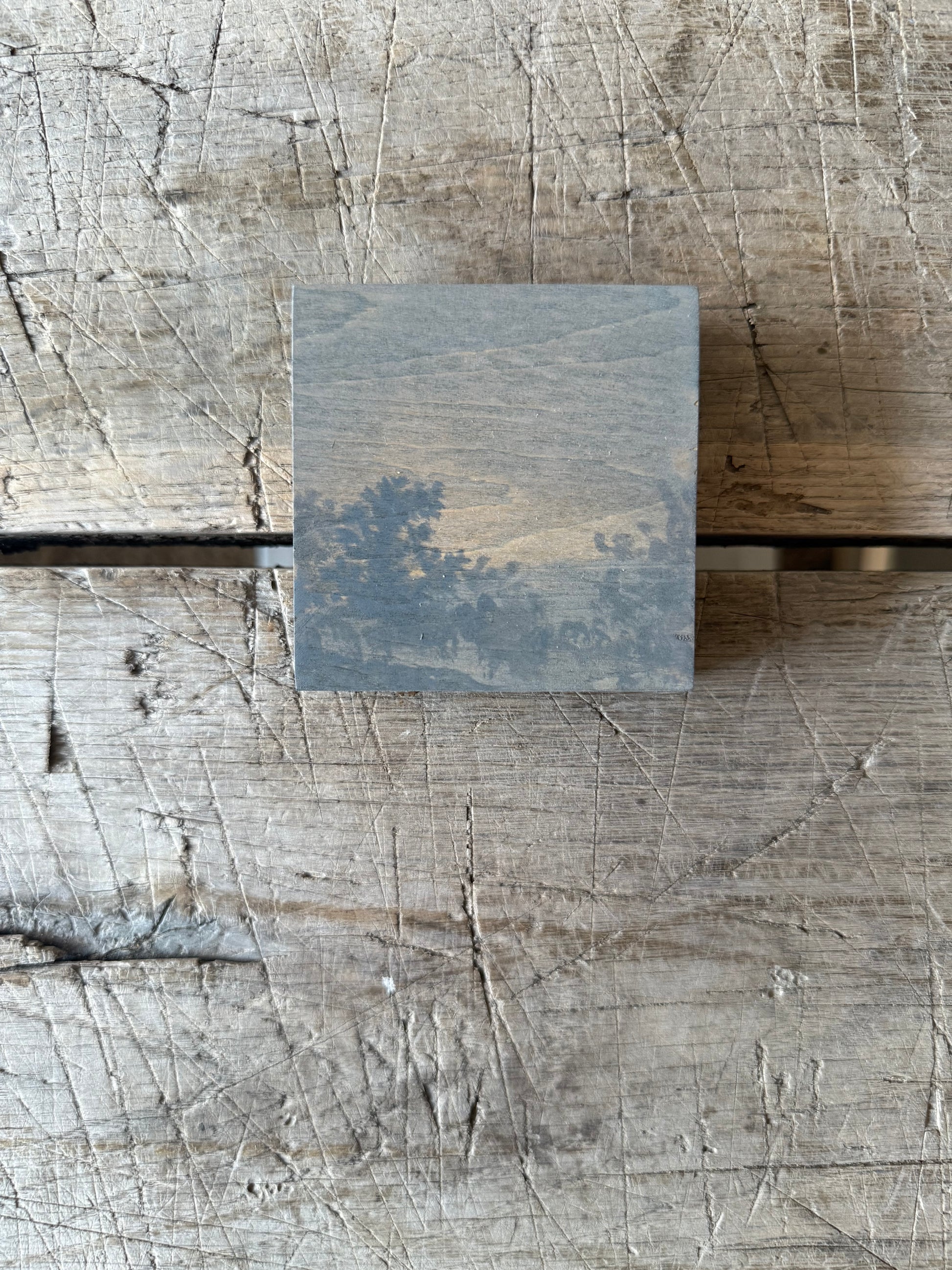Watercolor Landscape on Wood Panel, 3” x 3”