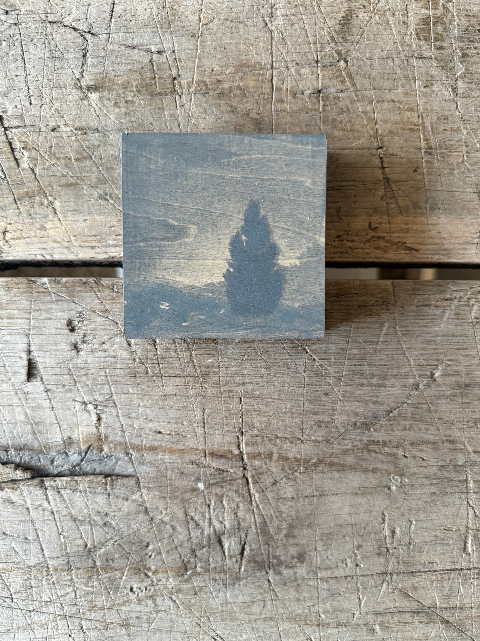Watercolor Landscape on Wood Panel, 3” x 3”